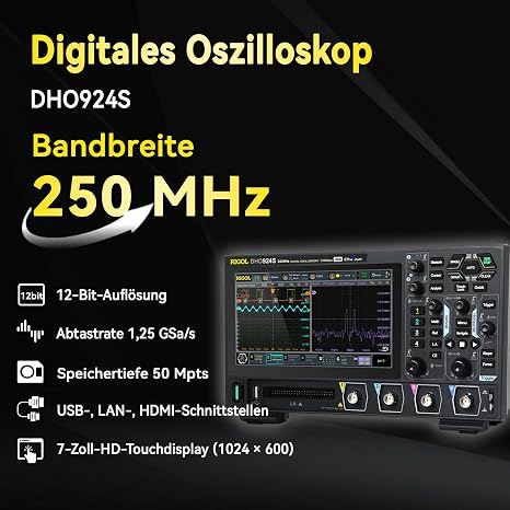 RIGOL DHO924S Oszilloskop mit Signalgenerator 250MHz 1.25GSa/s 4-Kanal