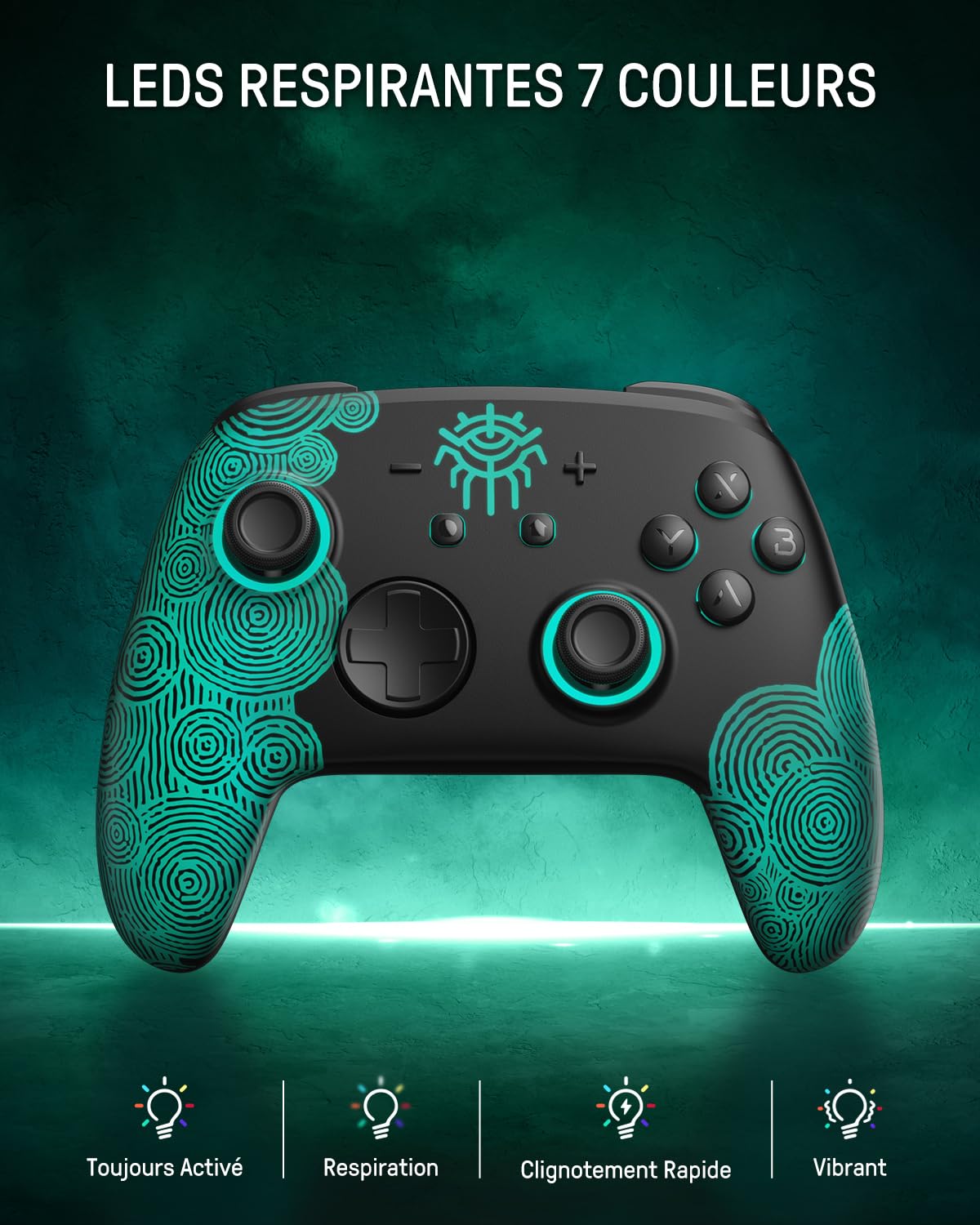 PALPOW Manette Switch 2 Pro sans fil RGB 7 couleurs, Switch 2 Manette NFC Effet Hall joysticks pour Switch/OLED/Lite, Turbo et Macro – Noir d'origine