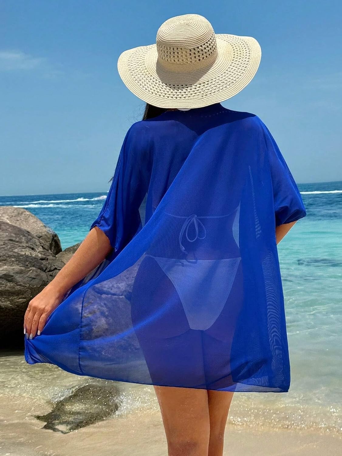 Solid Color Kimono Cover-Up,Summer Beach cover ups for swimwear