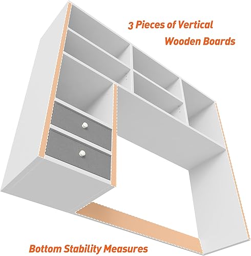 Miniatura 4 de REIBII Estantería de escritorio, organizador de escritorio de alta capacidad con 8 estantes y 2 cajones para escritorio de computadora, estantería
