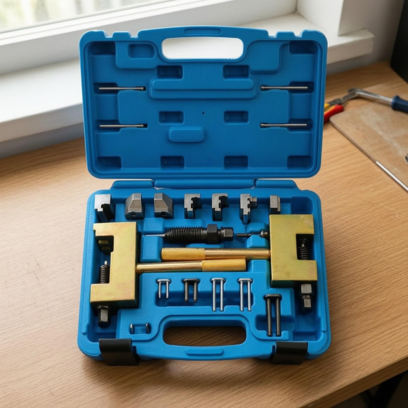 Set Instalador Sincronización l Motor con Utensilios Fijación para Remaches en Caja Portátil con Compartimentos Acuado para Reemplazo y Reparación