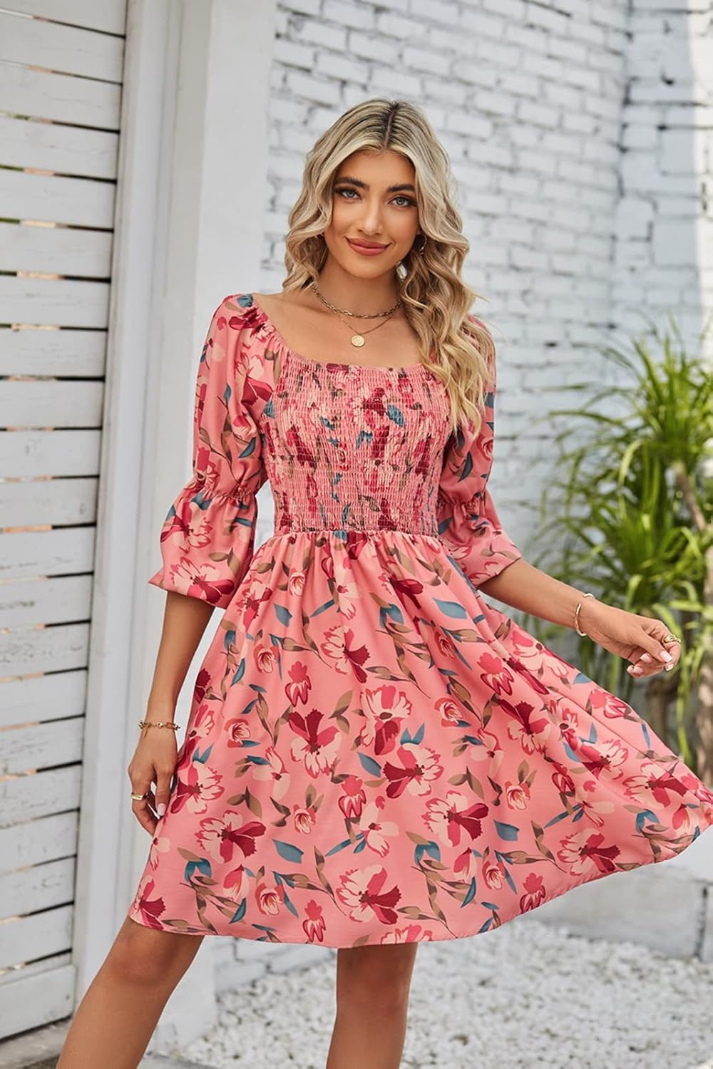 Floral Smocked Dress Women Off The Shoulder Dresses for Women Summer Dresses for Women 2023 Casual