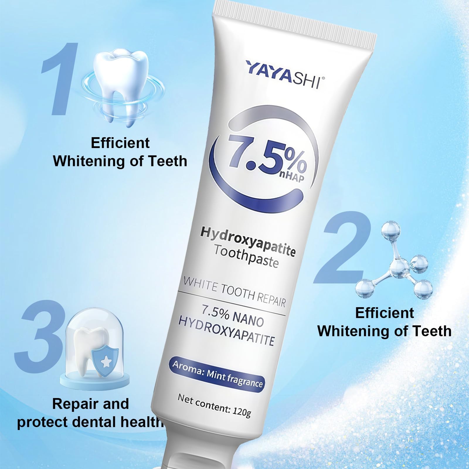 Set de 2 pastas dentales hidroxiapatitas para protección del esmalte y fortalecimiento de los dientes, menta suave, aliento fresco, uso diario para la salud bucal 5