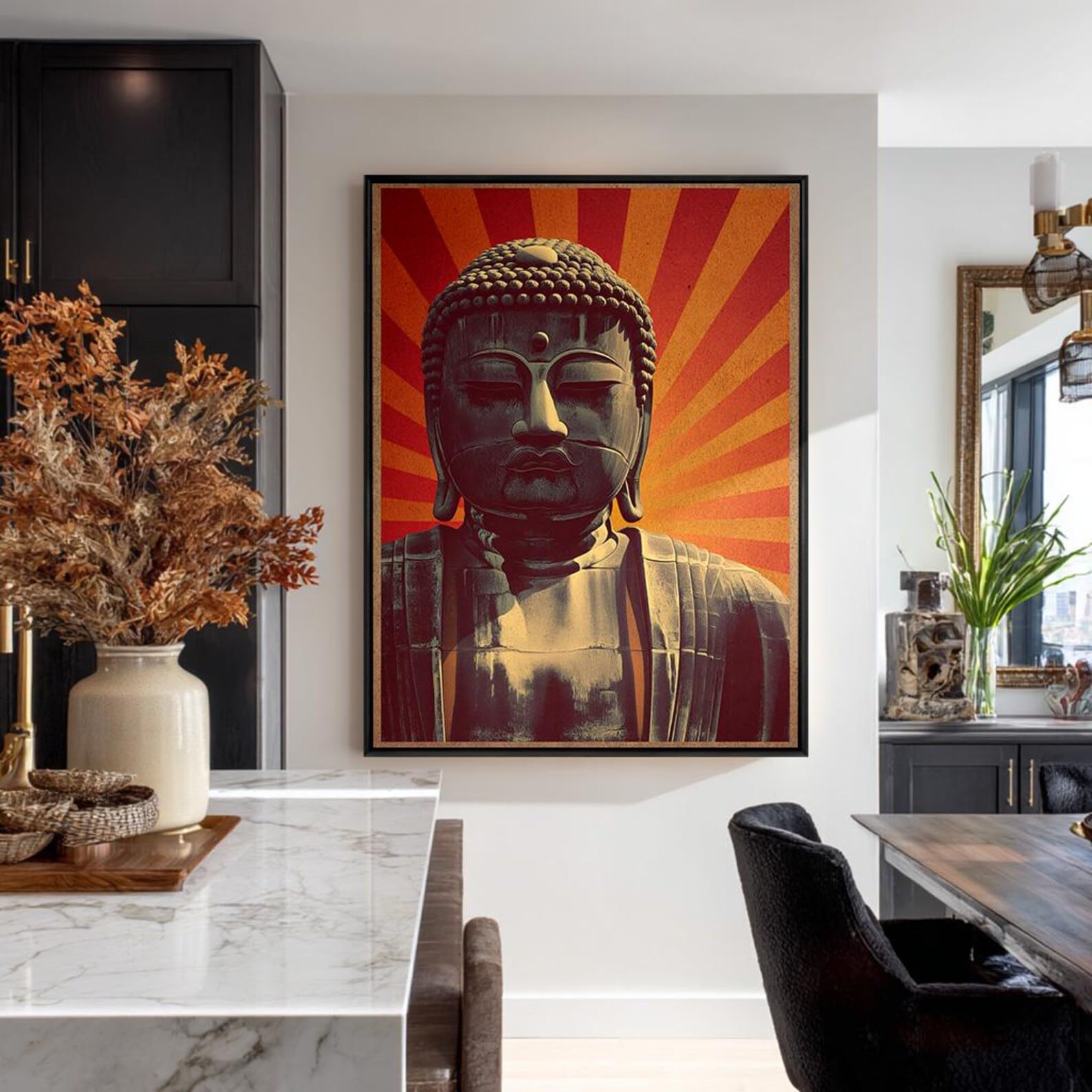 Portrait Buddhism Painting, Large Buddha Art Work, Canvas Print For Yoga, Horizontal Bed Decor，Spiritual Room Decor(80x120cm/Frameless)