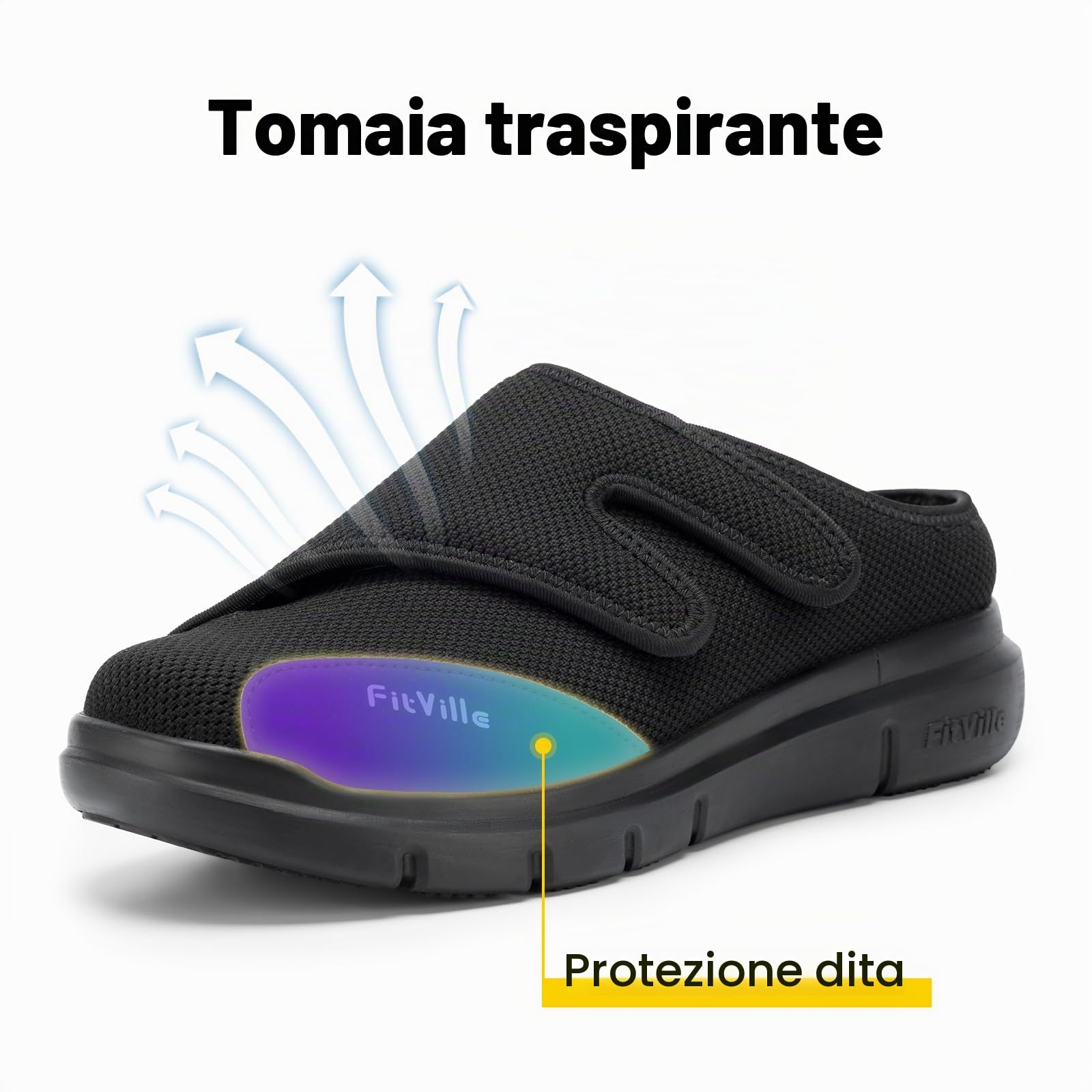FitVille Pantofole Diabetiche Per Uomo Scarpe Extra Larghe Per Piedi Gonfi Ciabatte Regolabili Per La Neuropatia Dolorosa Dei Piedi Degli Anziani