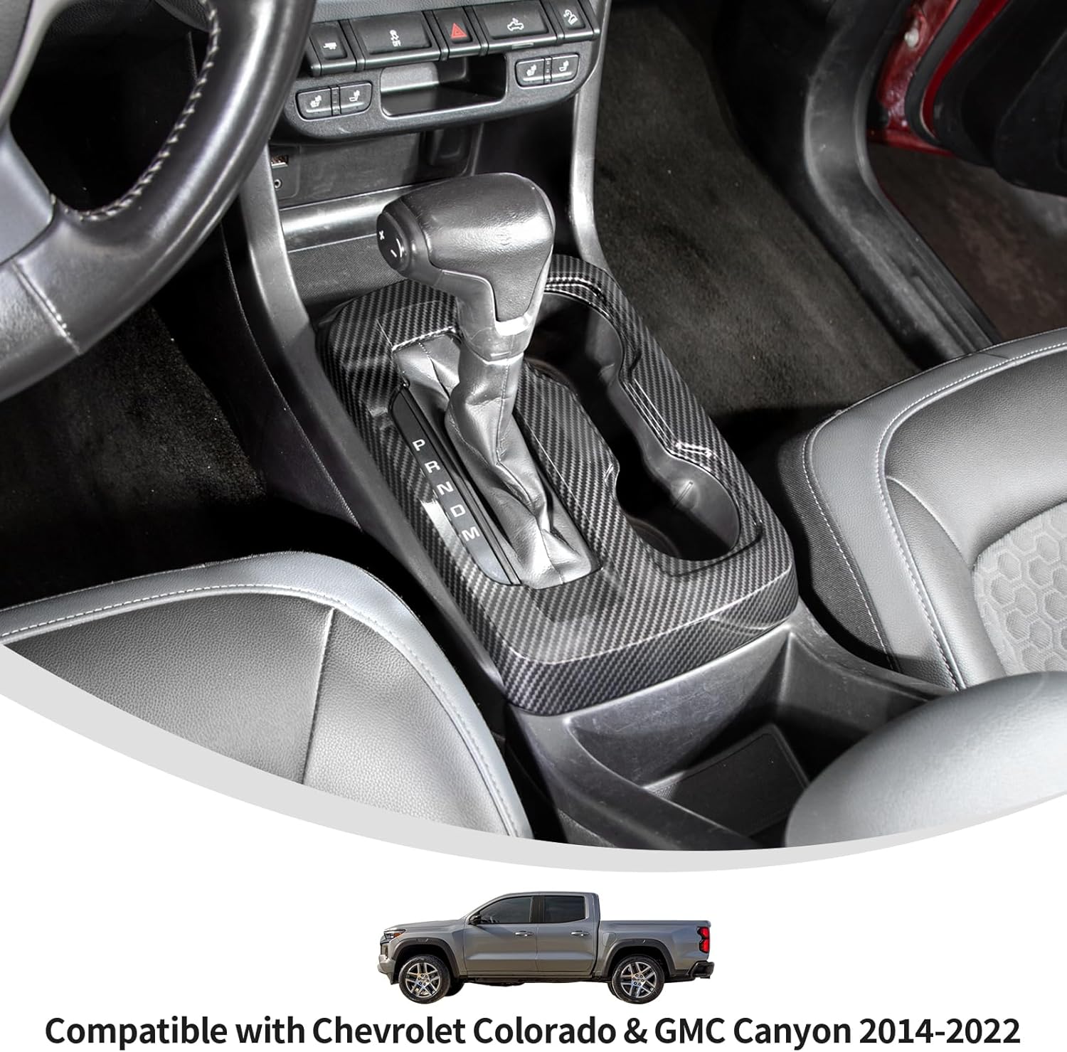 Linskip Gear Shift Panel Trim Compatible with 2014-2022 Chevy Colorado & GMC Canyon, Cup Holder Decor Cover for Chevrolet Colorado Interior Accessories(Black Carbon Fiber)