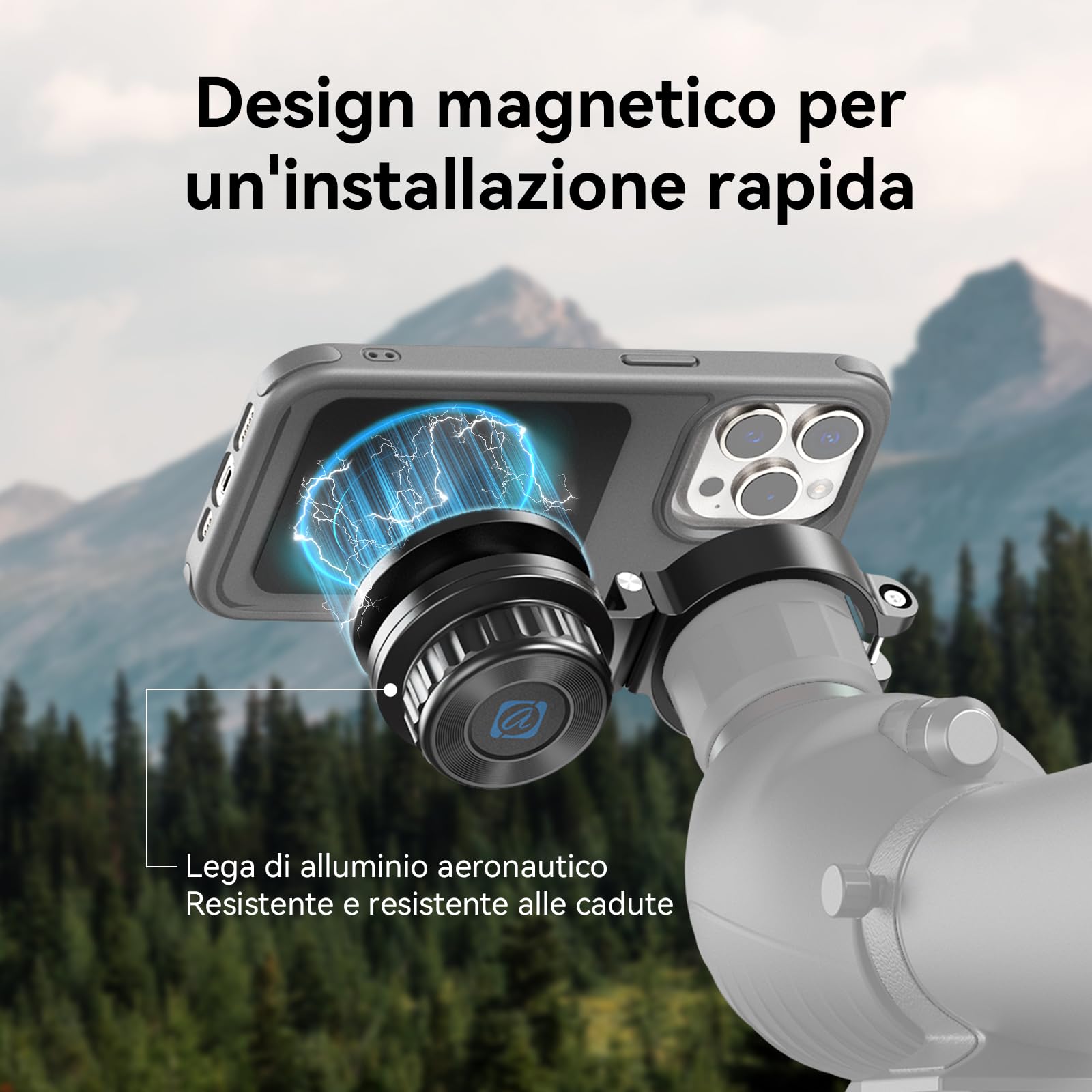 APEXEL Adattatore magnetico universale per smartphone per binocoli, telescopi, cannocchiali e microscopi. Adattatore oculare 45-55mm, compatibile con la maggior parte dei cellulari