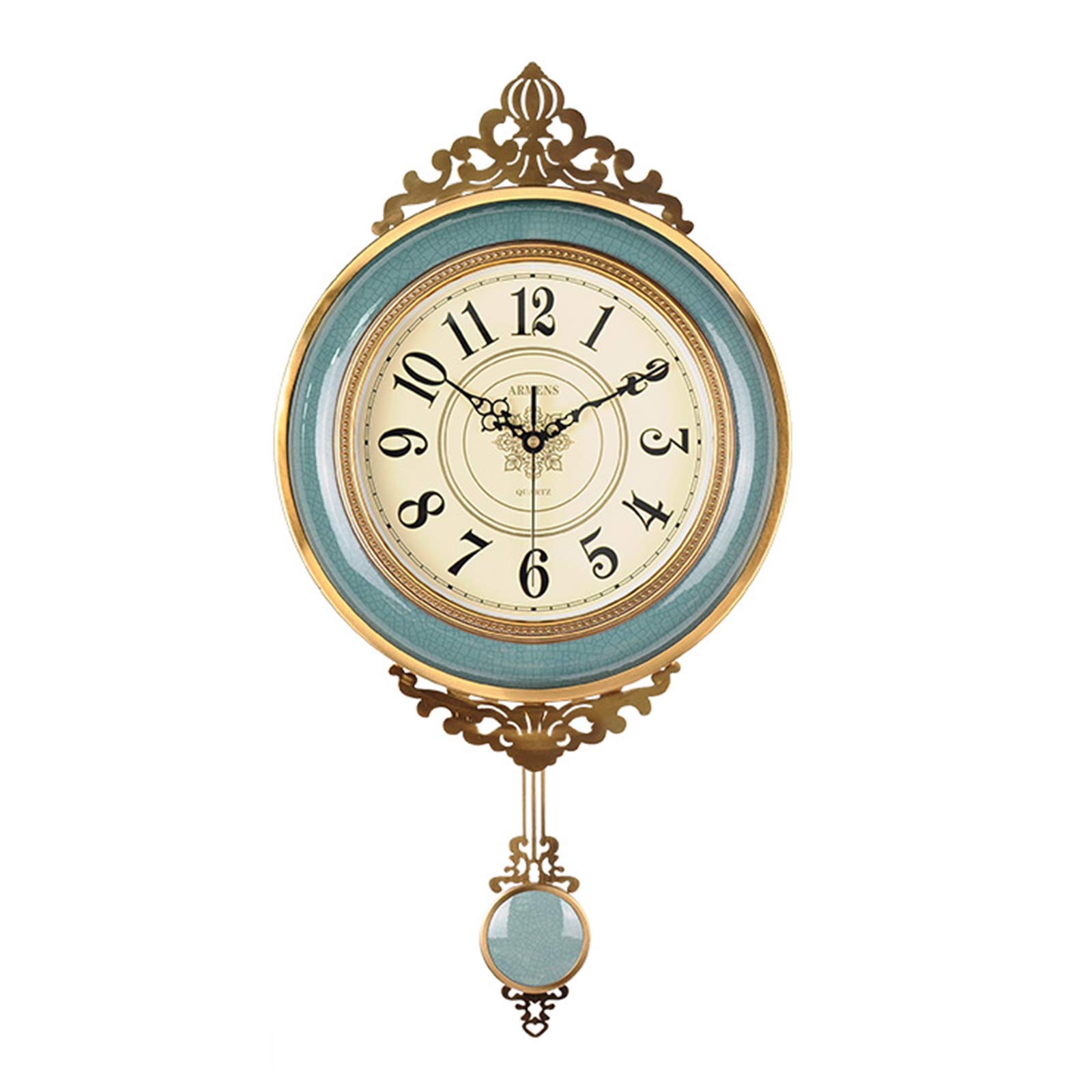 TBDdsd Wall clocks, Vintage wall clock with pendulum, Retro European ceramic silent living room bedroom quartz pendant watch(B)