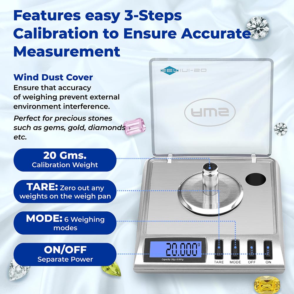 AMERICAN WEIGH SCALES GEMINI-50 Digitale Milligramm-Waage, tragbar, präzise, modern, Edelstahl, 50 g x 0,001 g (Silber)