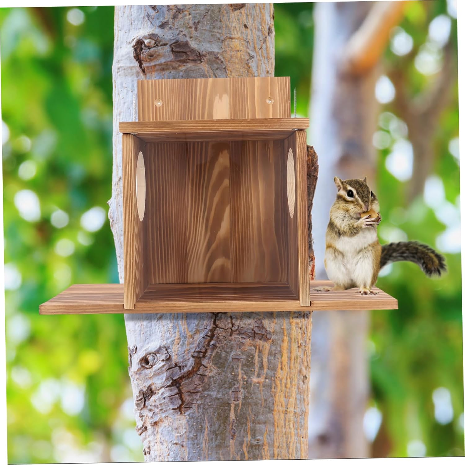 Sosoport Outdoor Squirrel Feeder Wood Design Hamster Feeding Box for Garden Use Attractive Squirrel Feeding House for Outside for Enthusiasts