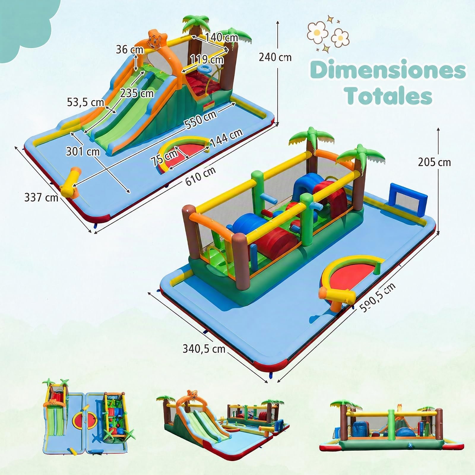 COSTWAY 9 en 1 Castillo Hinchable para Niños de 3-12 Años, sin Soplador
