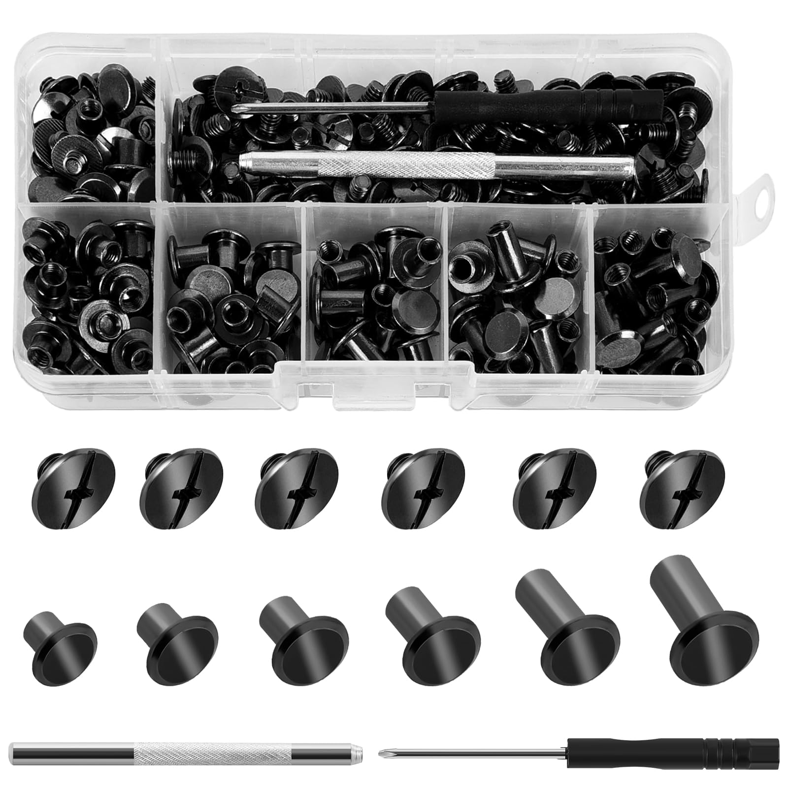 Vis de reliure Chicago noires M5 en 6 tailles pour cuir et livres avec outils