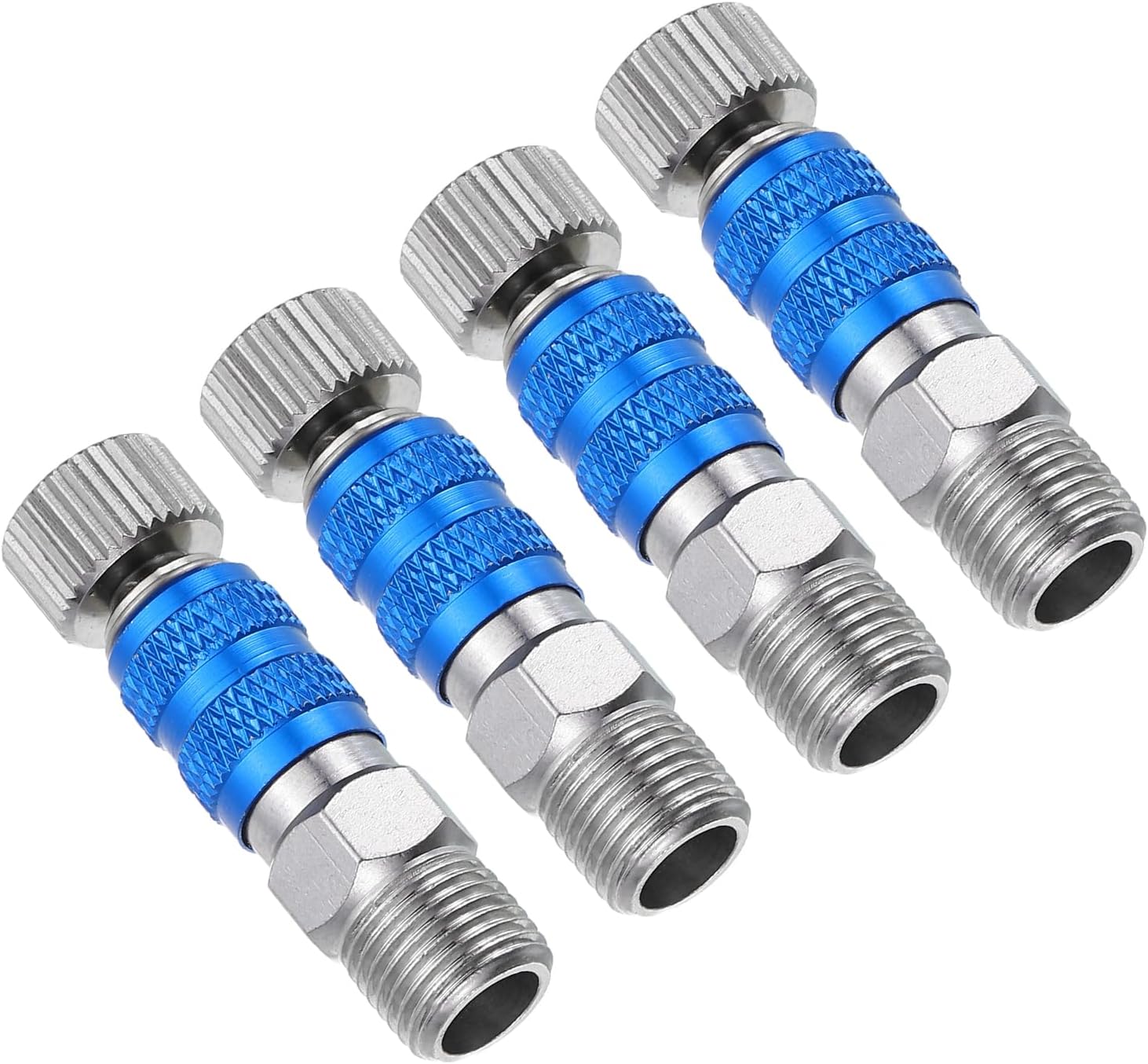 PATIKIL 1/8 Air Brush Connector Adapters, 4pcs Air Brush Quick Connect Air Brush Quick Release Disconnect for Air Brush Hose, Blue Silver