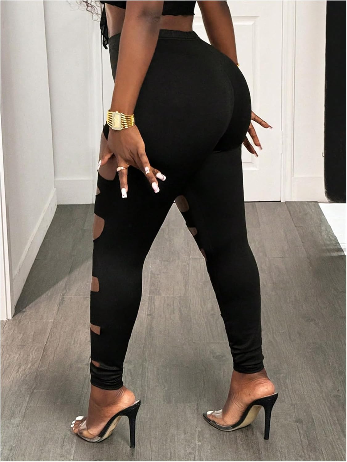 Milumia Women's Cut Out Leggings Sexy High Waisted Party Rave Skinny Long Pants - Image 3