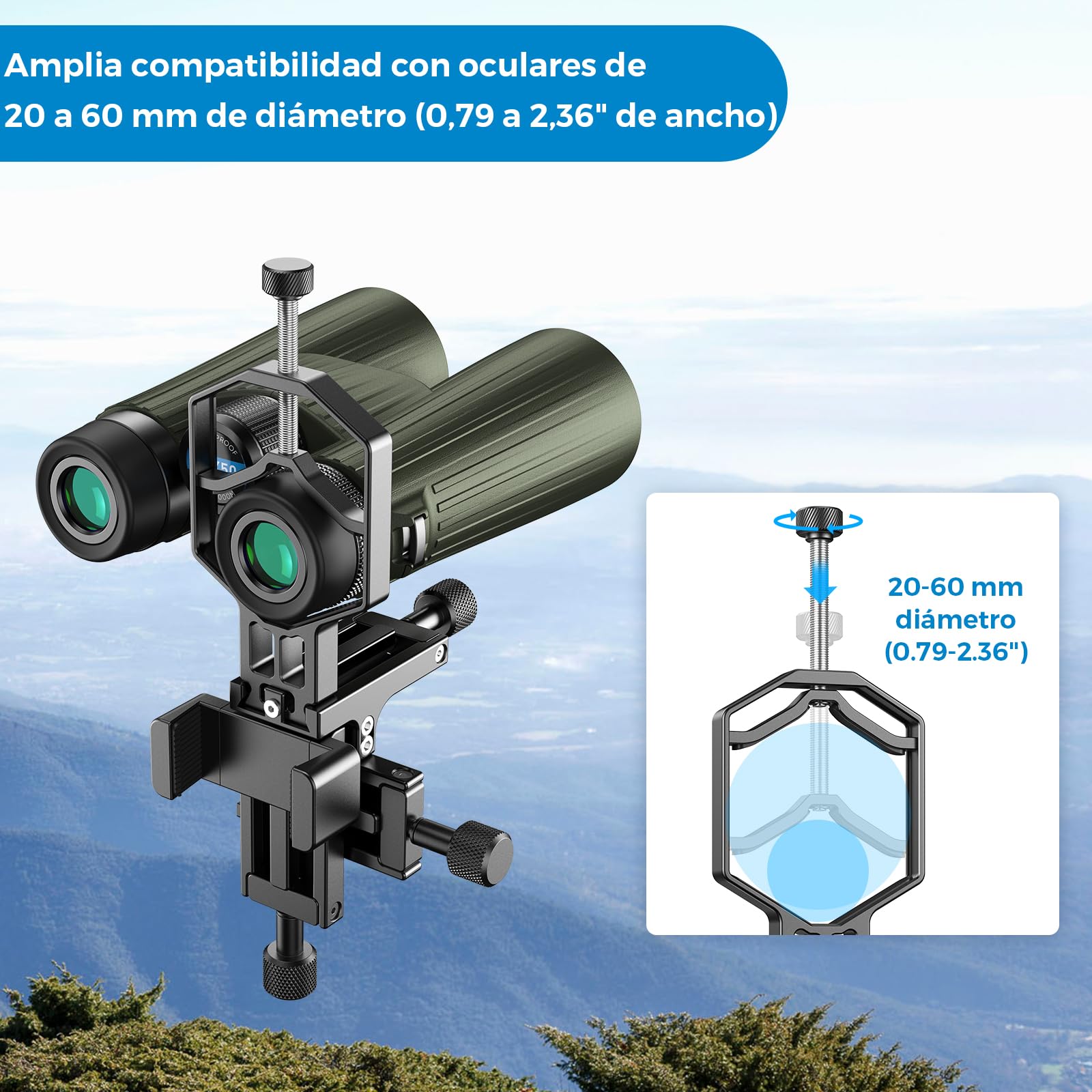 APEXEL 3-Axes Adaptador de Teléfono Móvil con Telescopio de Metal de 3 Ejes Cuenta con Bluetooth, Ajuste XYZ de Alta Precisión y Compatibilidad con Binoculares, Monoculares y Microscopios