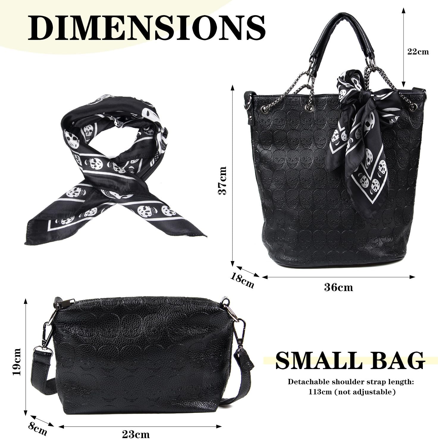 KUANG! Women Skull Print PU Leather Hobo bag Handbags 2 Sets Crossbody Bag with Scarves - Image 4