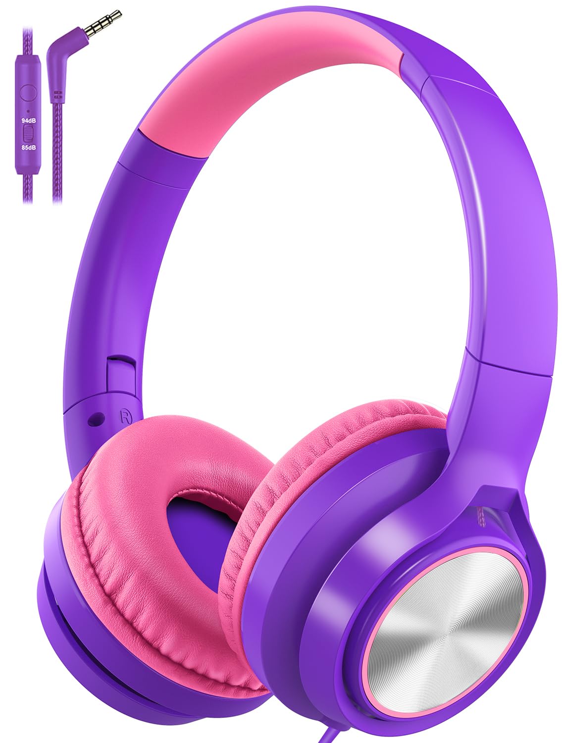 Voopwink Kids Headphones with Microphone, Wired Over Ear Headsets with Limited Volume 85dB/ 94dB for Boys Girls Teens Children Online School/Travel/