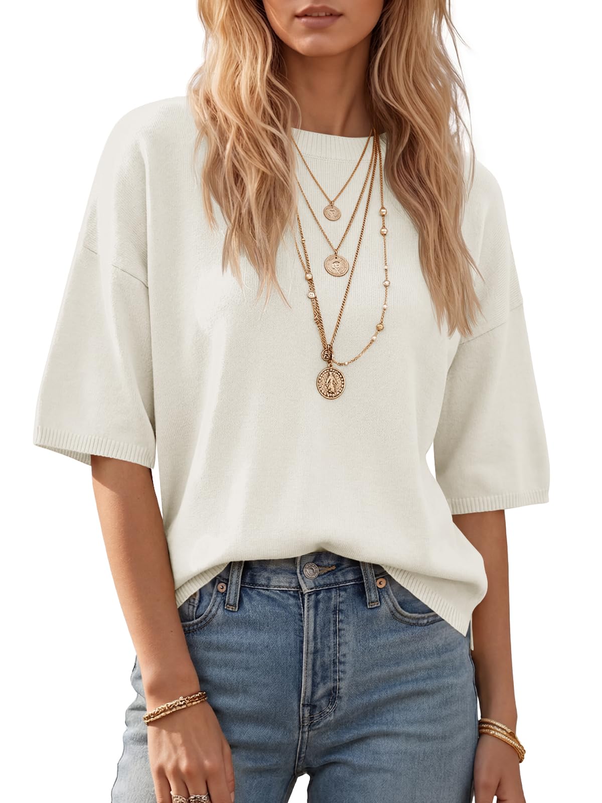 Short Sleeve Sweaters for Women Summer Lightweight Knit Pullover