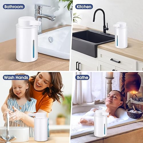 Miniatura 7 de Paquete de 2 dispensadores automáticos de jabón líquido sin contacto de 10.8 onzas, dispensador de jabón líquido acanalado manos libres con bomba de