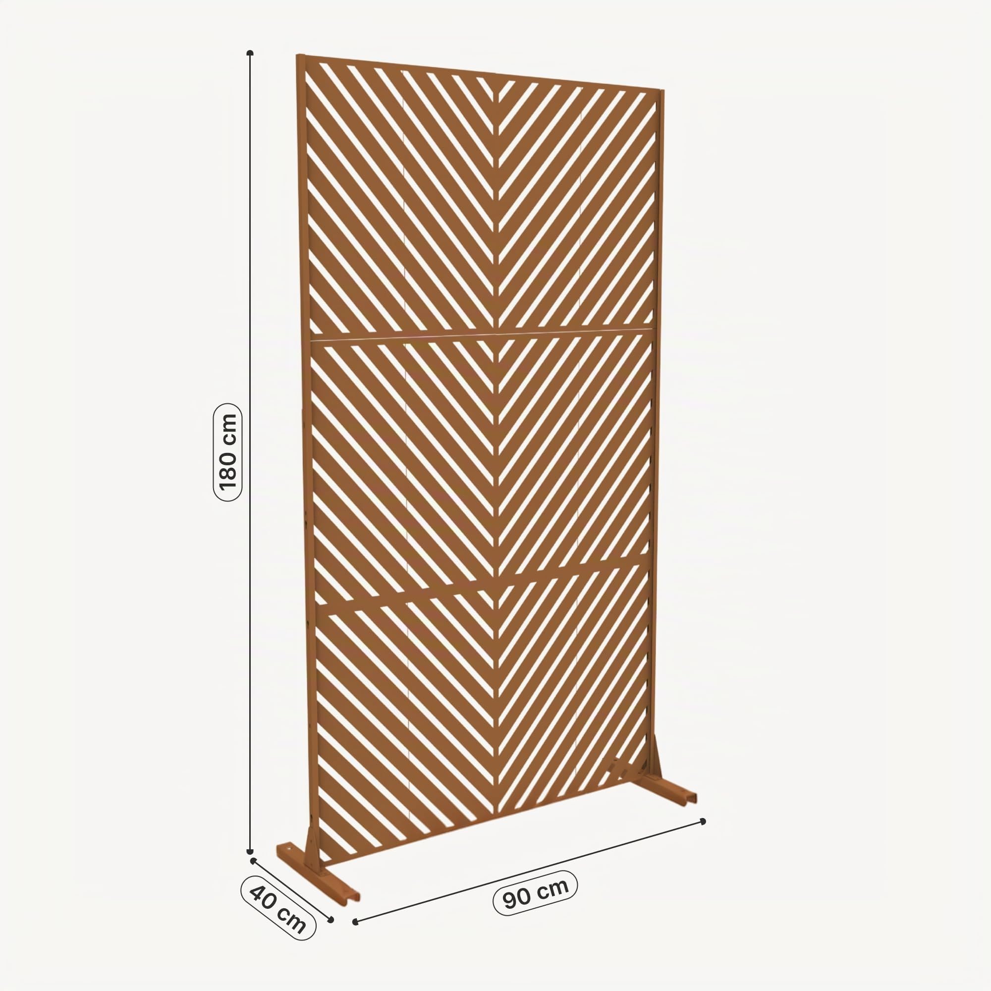 casa.pro Paravent Brise-Vue Kekan Séparateur d'Espace pour Extérieur Intérieur avec Motif à Chevrons Résistant Jardin Terrasse Balcon Salon Acier Galvanisé 180 x 90 x 40 cm Marron