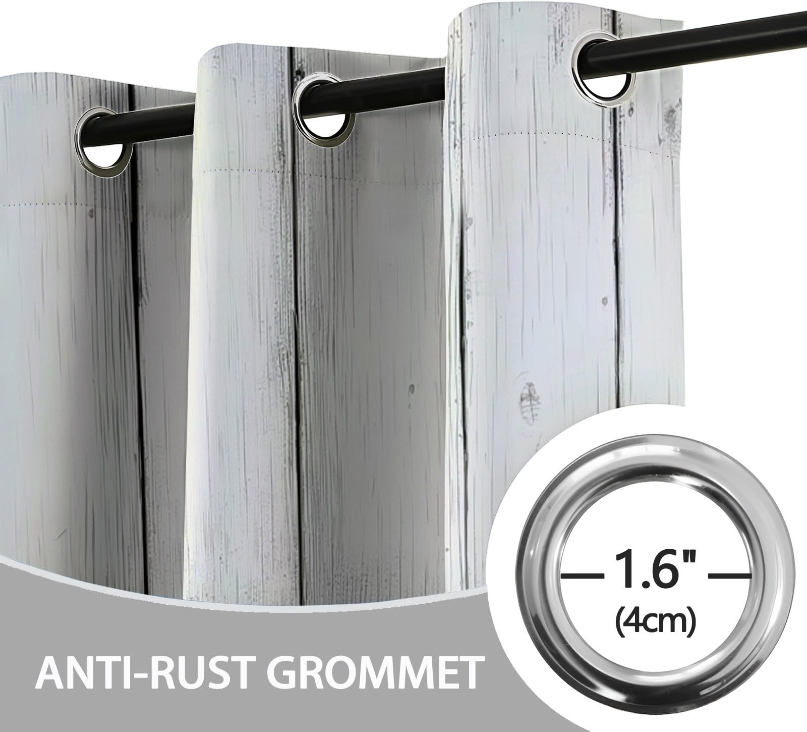 Hellgrau Blickdicht Vorhänge für Wohnzimmer Metall Holz Platte Verdunklungsvorhang mit Ösen, Blickdicht Gardinen Thermovorhang für Schlafzimmer Deko 2er Set, H 260 x B 140 cm