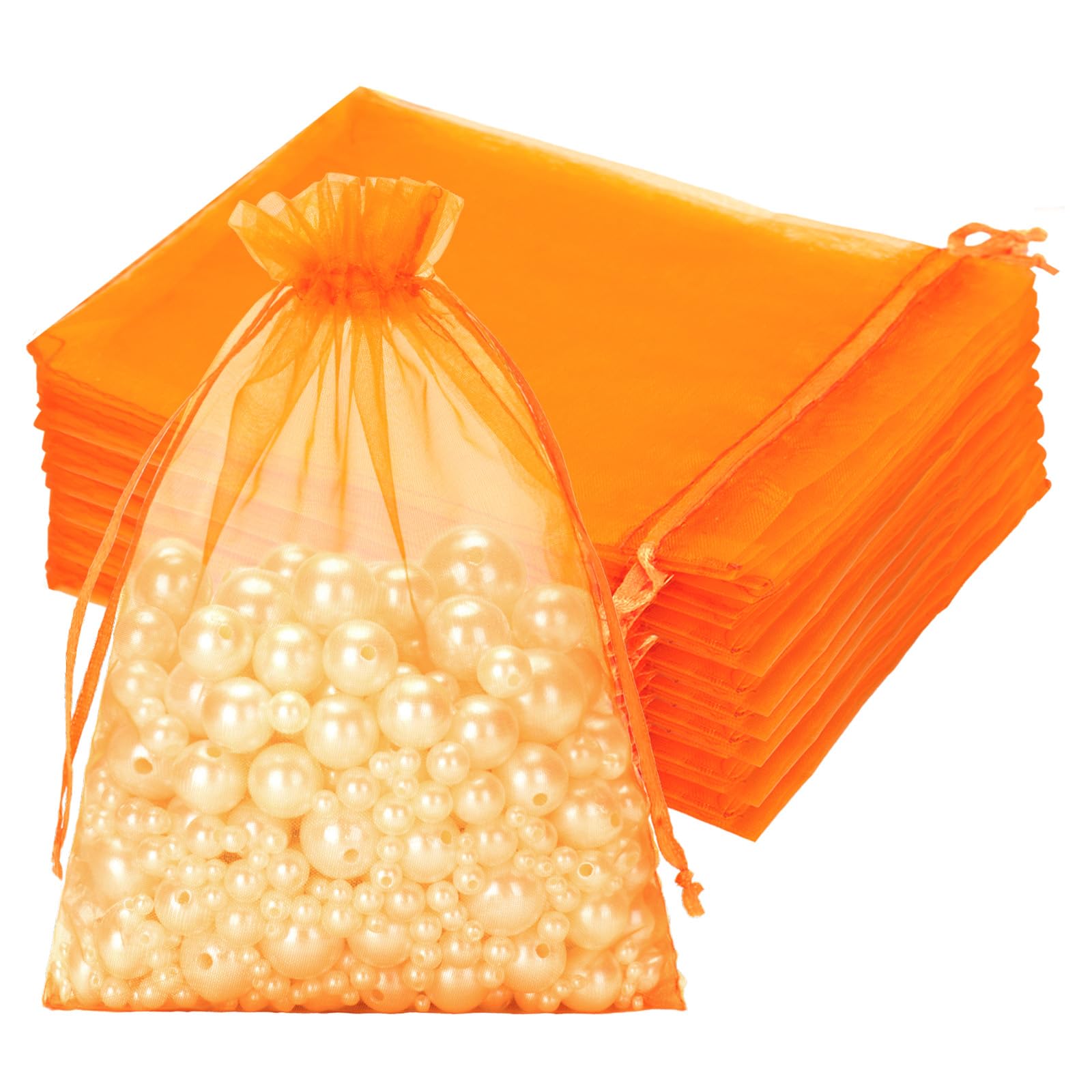 jijAcraft Orange Organza Gift Pouches: 13x18cm Organza Gift Bags Drawstring, 50Pcs Jewellery Favour Pouches, Candy Sweet Mesh Bags for Party, Birthday, Wedding, Baby Shower