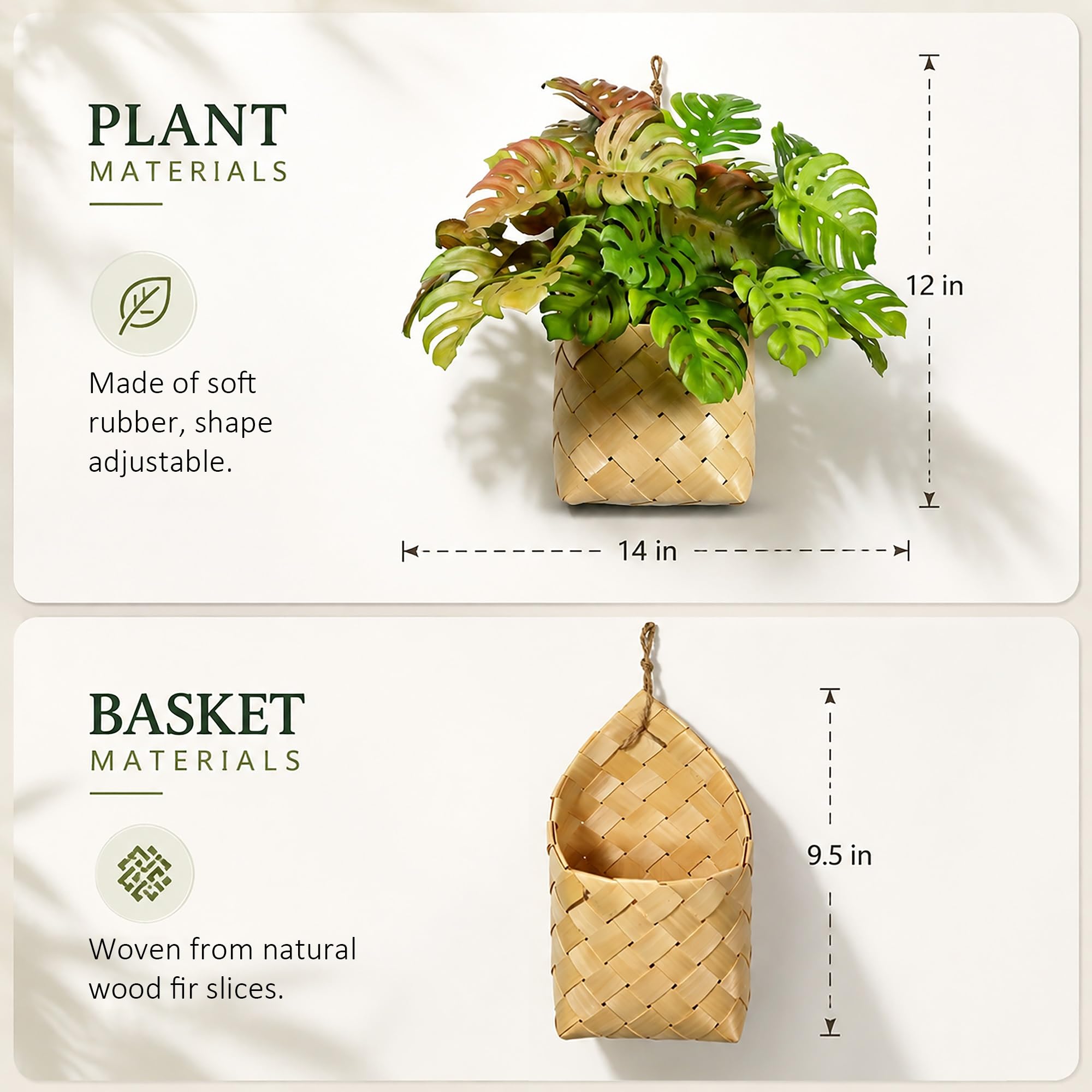 Piante artificiali da appendere per interni ed esterni, pianta di formaggio svizzero in cesto intrecciato, altezza 30,5 cm, a bassa manutenzione, verde finto per casa, ufficio, caffetteria