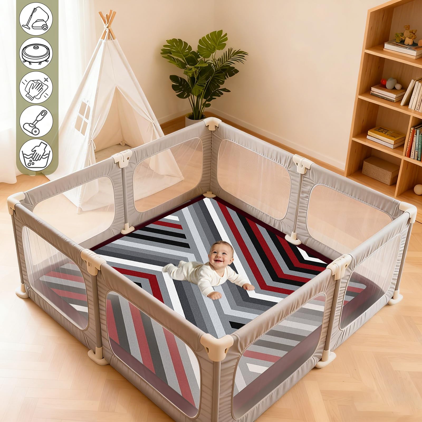 Krabbelmatte Baby - 2 cm Dicke Spielmatte - weich Teppich Kinderzimmer - rutschfeste Schaumstoffmatte - Spielteppich Kinder - Krabbeldecke warm - Kinderteppich 60 x 180cm