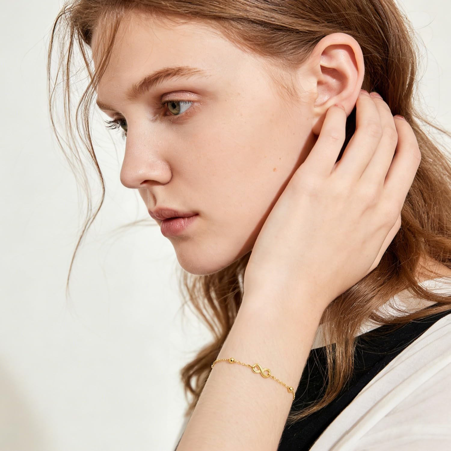 Gold Bracelets for Women 14K Gold Bracelets for Women Infinity Bracelet for Womens Full of Artistic Flair with Infinity Symbol Beaded Chain Bracelet for Womens - Image 3