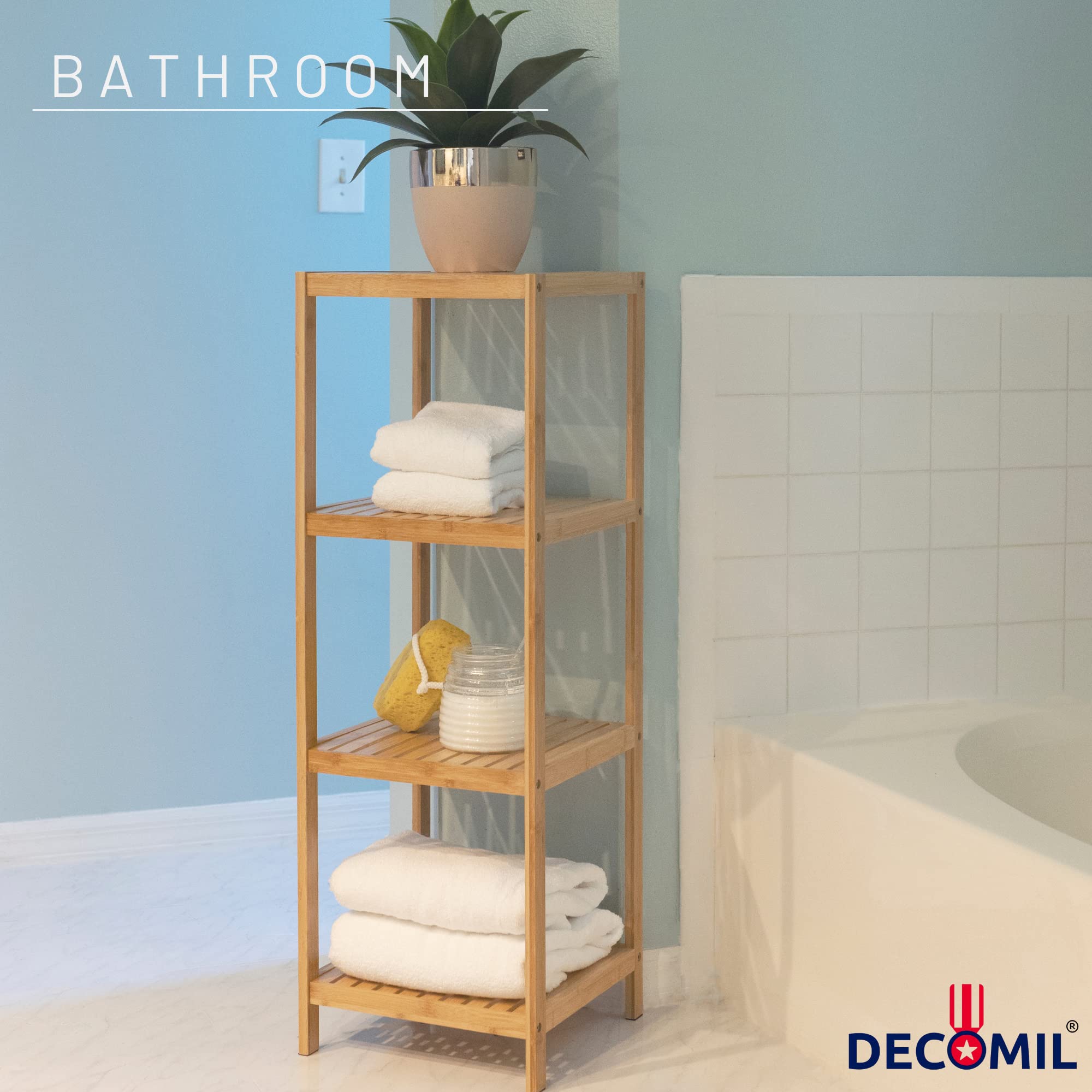 Amazon｜DECOMIL - 4段スタンディングバンブーシェルフ | 自立バス