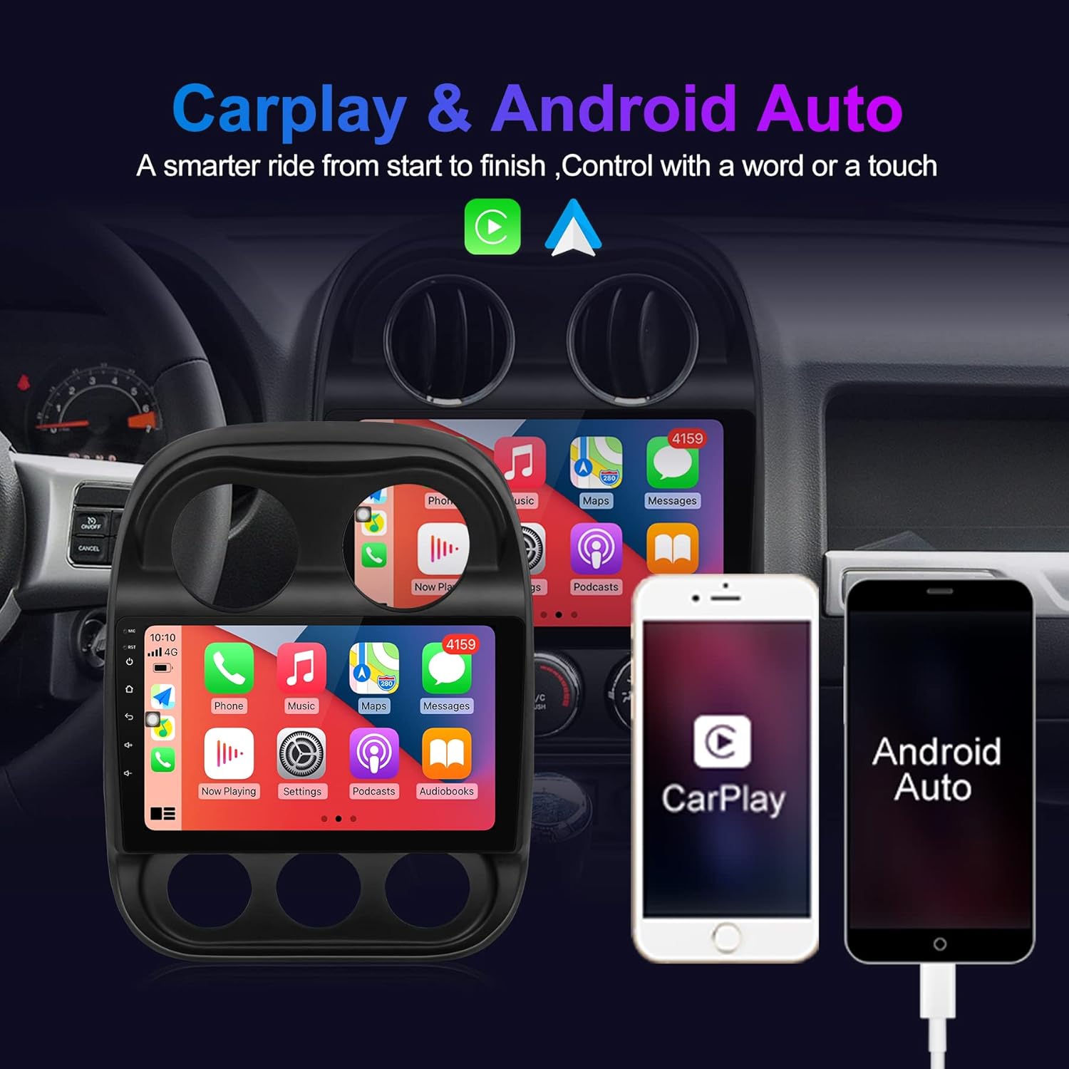 Android 12.0 4-core IPS Screen Car Stereo Radio Built in Apple Carplay Android Auto for Jeep Patriot Compass 2010-2016 GPS Navigation Head Unit