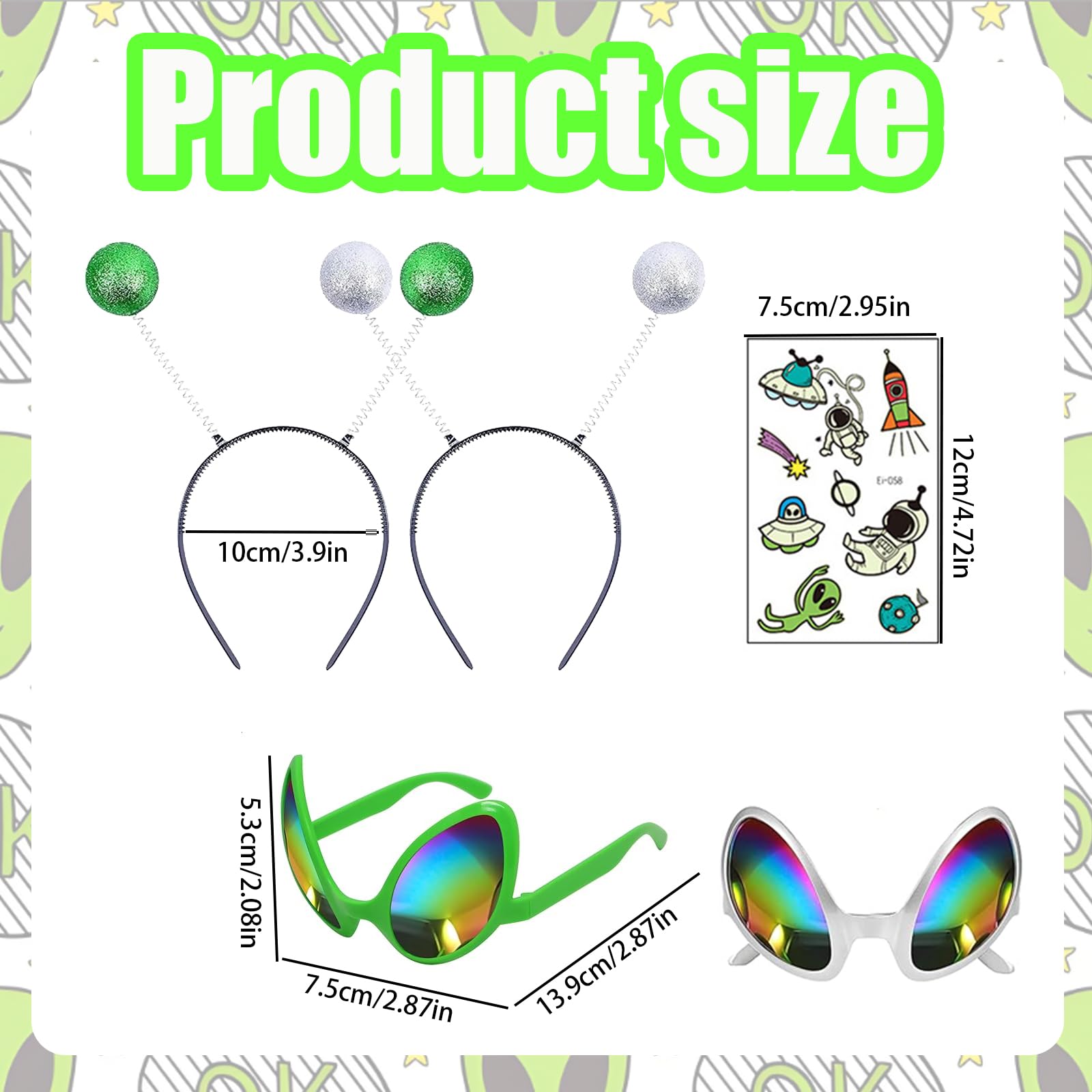 XoeLLe 2 Pieces Alien Headband 2 Pieces Alien Glasses Tattoo Sticker Rainbow Lens Sunglasses Antenna Hairband Shading Mirror Novelty Costume Party Favors Accessories for Adult Halloween - Image 2