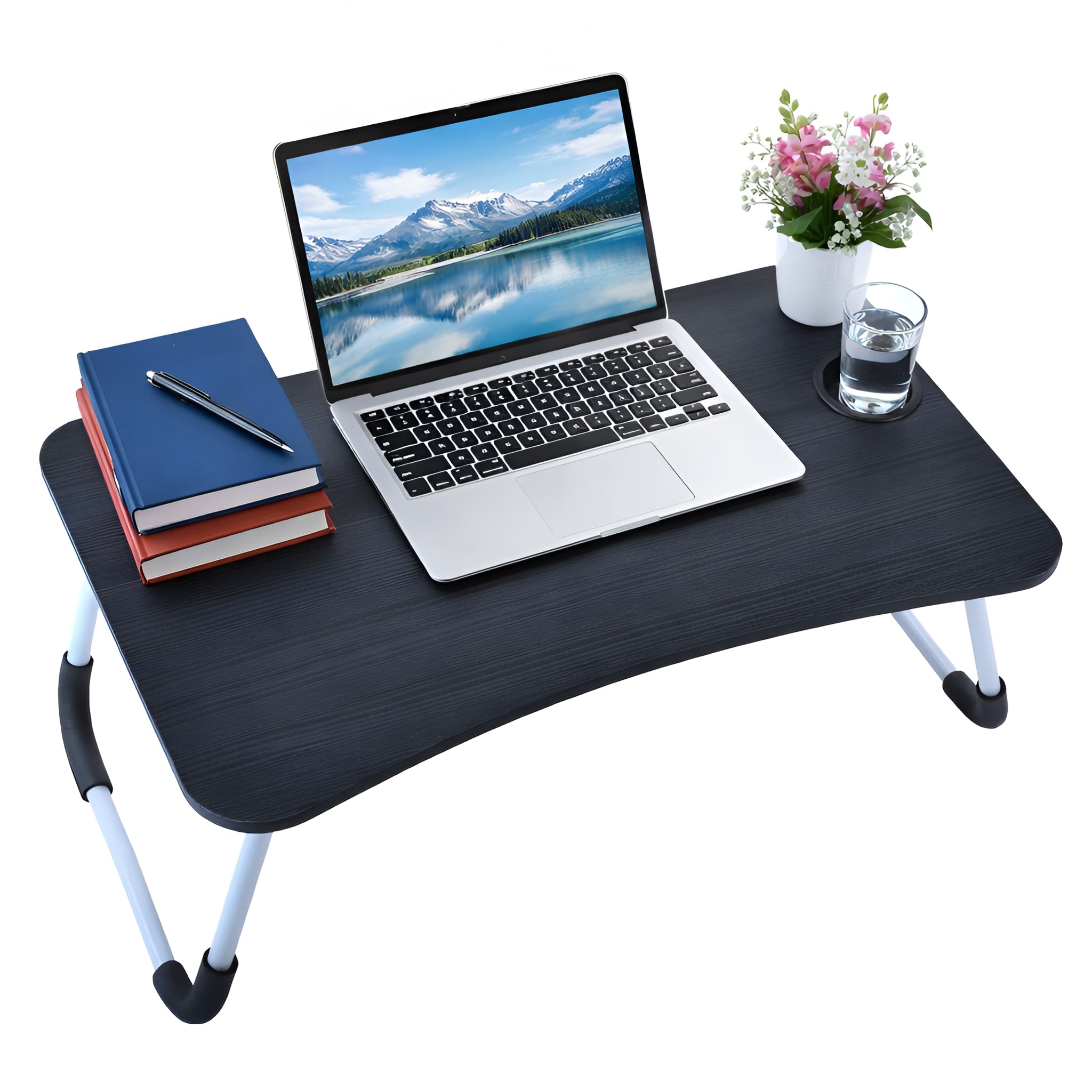 Multi-Purpose Foldable Laptop Table for Bed & Sofa | Portable Study Desk, Breakfast & Reading Table | Ergonomic Design, Non-Slip Legs | Fits up to 17” Laptop with Cup Holder (Black)