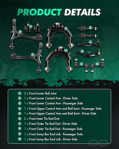 Miniatura 3 de Scitoo 12pcs Kit de suspensión 2 brazo de control superior y junta de bola, 2 brazo de control inferior 4 extremo de la barra de corbata, 2 juntas