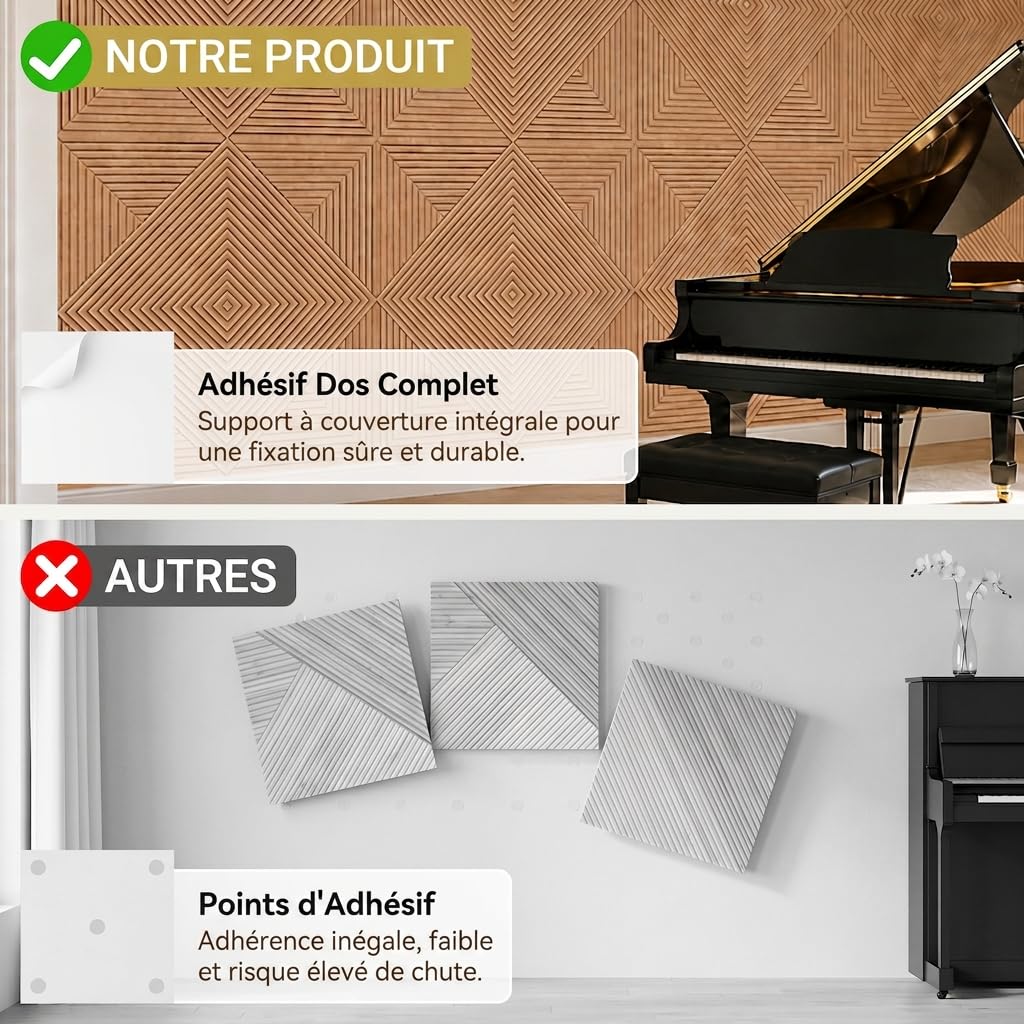 TONOR Panneau Mural Decoratif Adhesif, 60 cm x 60 cm – 4,32 m², 12 Pièces