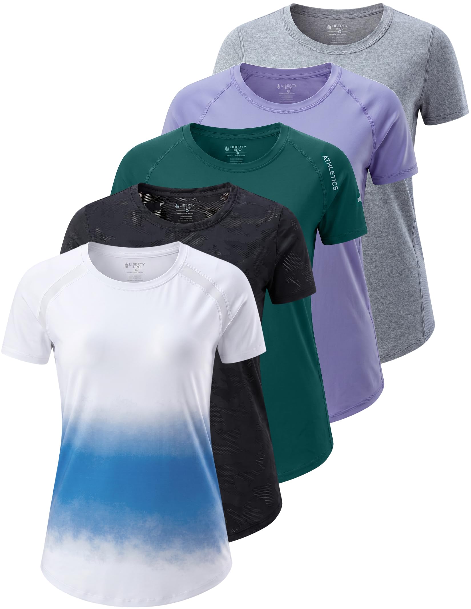 5er-Pack: Damen Dry Fit Kurzarm T-Shirts Athletic Workout Tee Tops für Gym Yoga Laufen