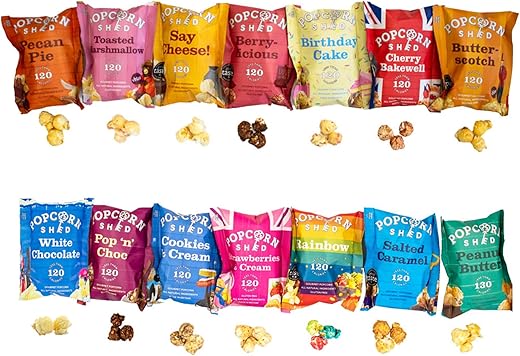 Pack of 14 | Includes 7 Different Popcorn Flavours | 100% Natural, Gluten Free & Vegetarian Snacks