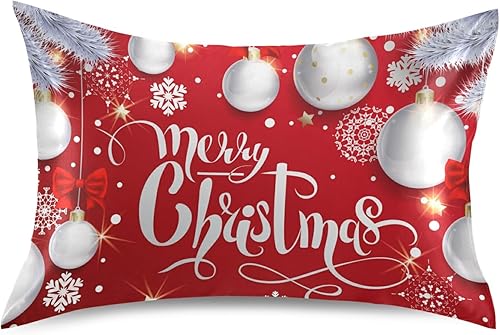 xigua Funda de almohada de satén con diseño de copos de nieve y árbol de Navidad, para el cabello y la piel, con cierre de sobre, funda de almohada