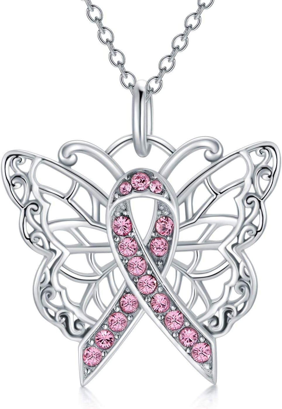 AOBOCO Sterling Silver Cancer Awareness Necklace Cancer Survivor Gifts for Women