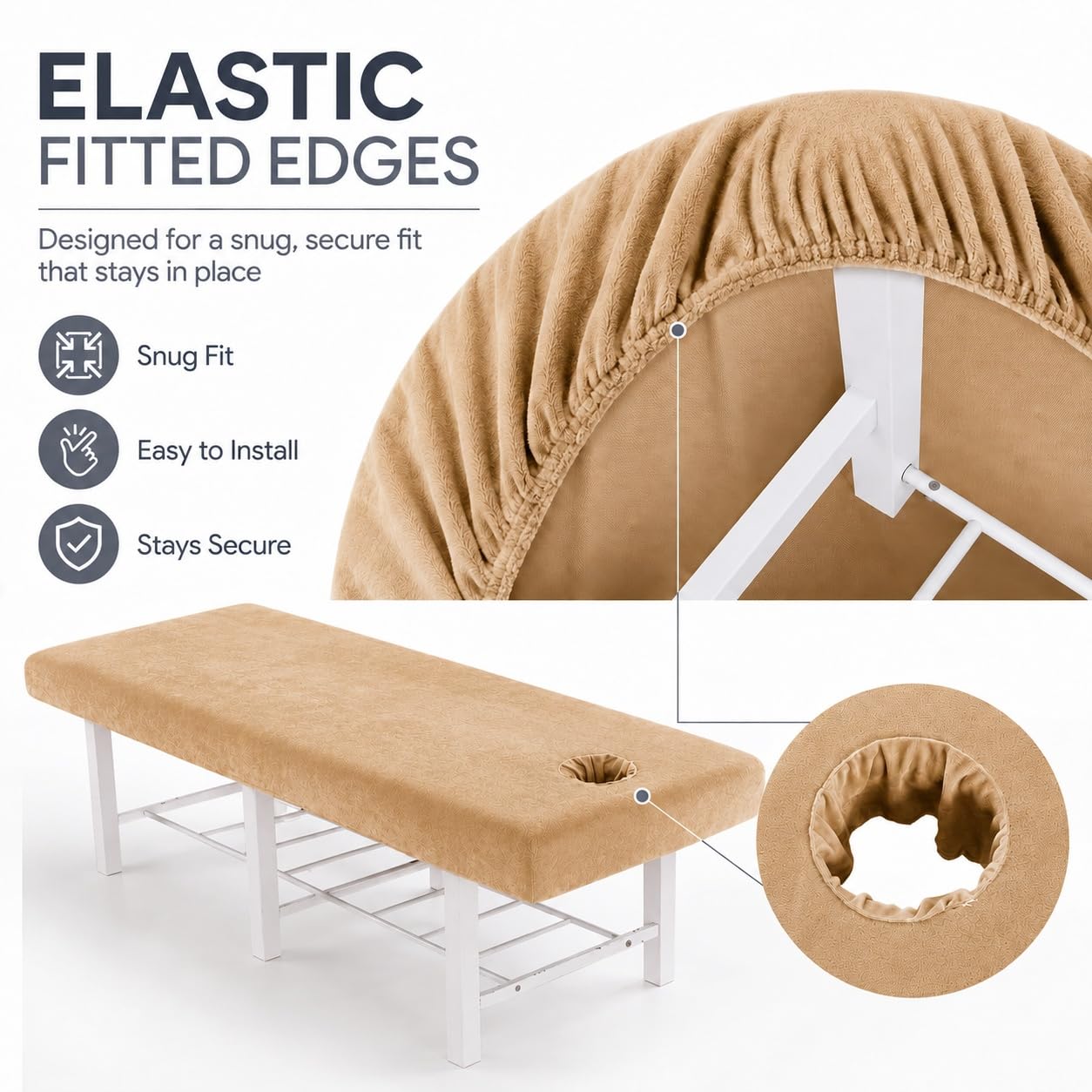 Highdi Housse Table Massage avec Trou, Velours de Cristal Epais Douceur Housse Table de Massage Housse Table Elastique Drap Housse Table de Massage Massage, Spa (190X80CM,Chameau)
