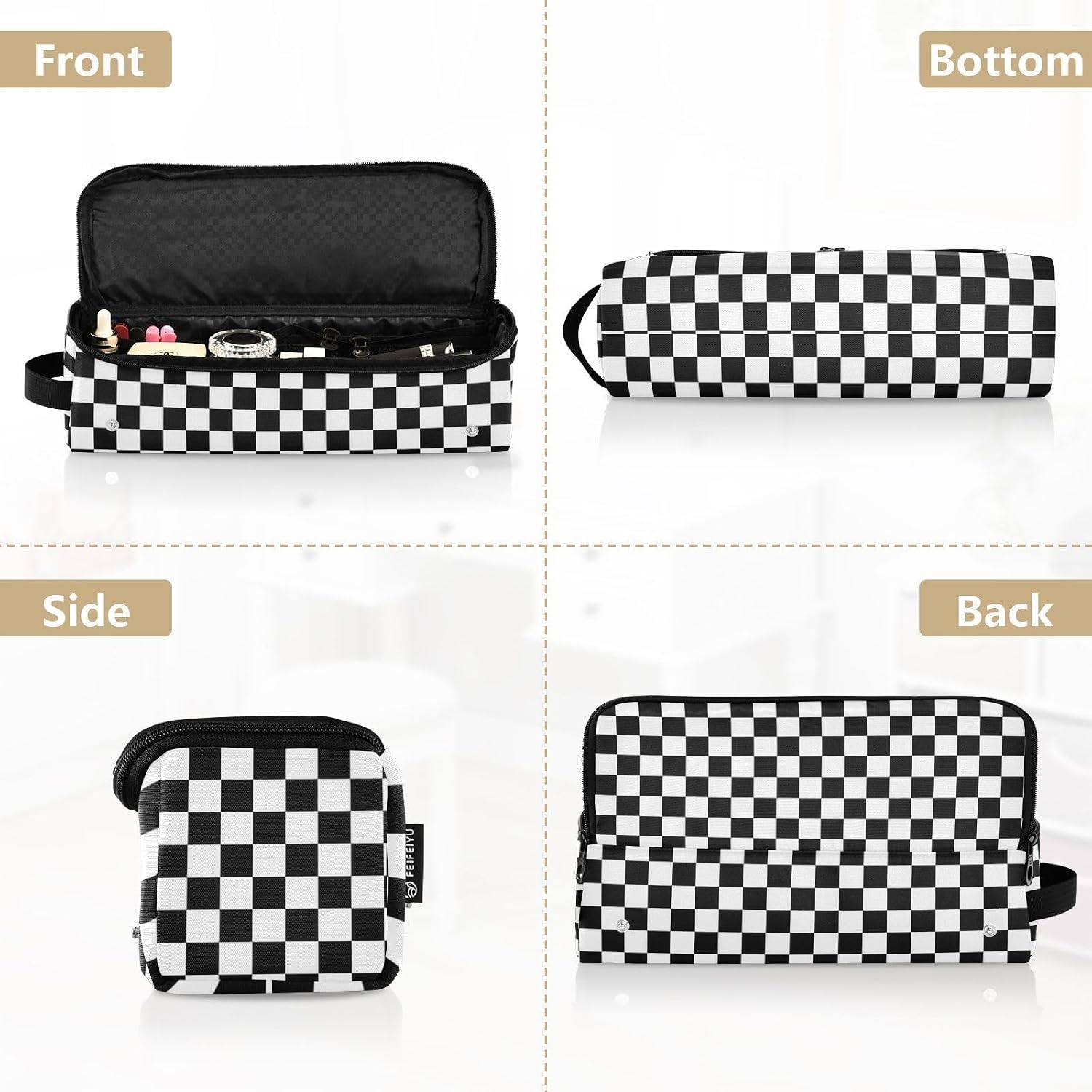 Checkered Black and White Hair Tools Travel Bag with Heat Resistant Mat Detachable 2-in-1 Curling Iron Travel Case Hot Tools Organizer for Straightener Flat Iron