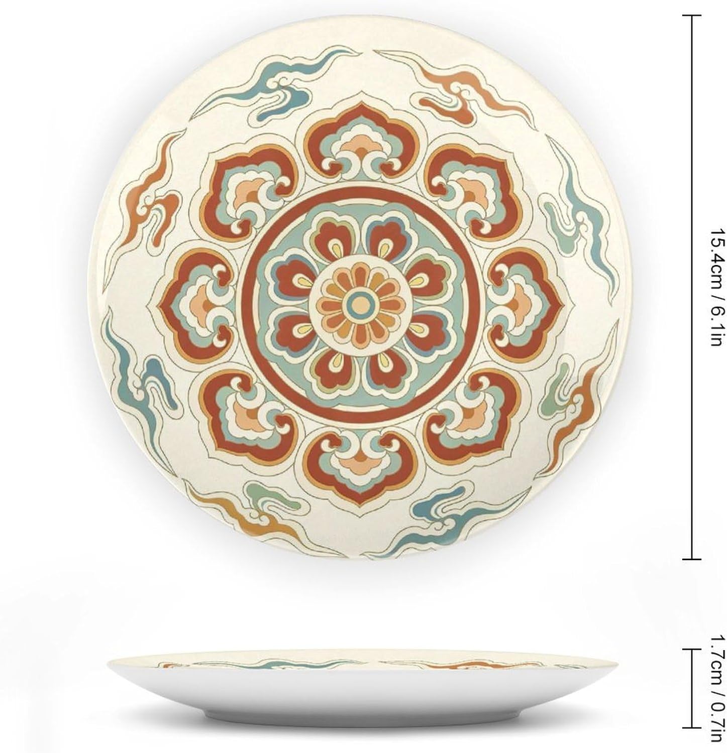 Bohemian Vintage Floral Bone China Plate, Chinese Traditional Mandala Pattern Bone China Decor Plate for Home Decor & Serving, 6inch Wall Art Home Decor
