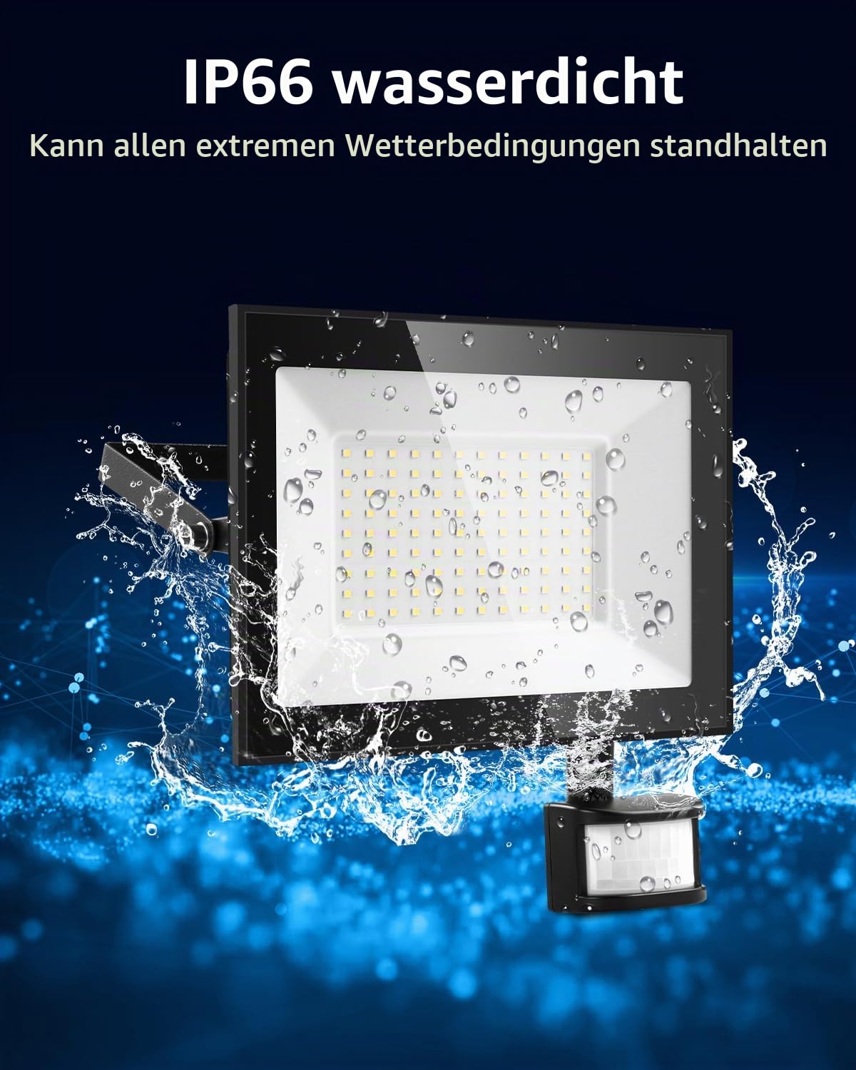 LED Strahler mit Bewegungsmelder Außen, 100W 10000LM Scheinwerfer mit Fernbedienung, IP66 Wasserdicht LED Fluter, 6500K Kaltweiß Superhell LED Außenstrahler für Garten, Innenhöfe, Garage