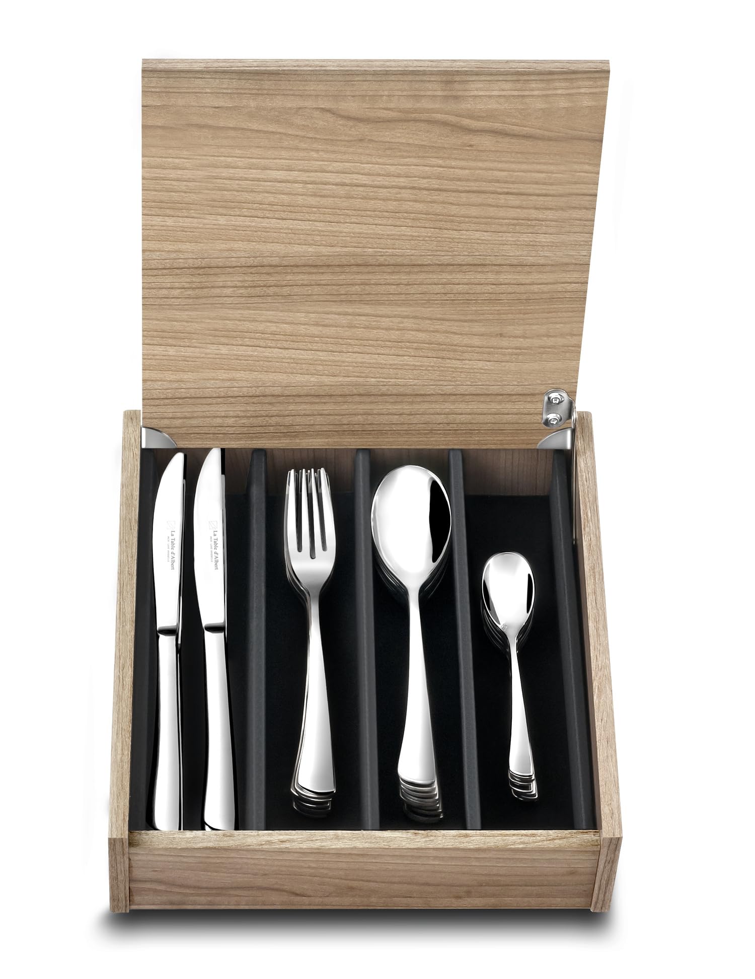 ALBERT DE THIERS - A0819998 - Ménagère 48 Pièces - Collection Élégance - Service pour 12 Personnes - Acier Inoxydable - Finition Poli Miroir - Coffret Bois - 3,80 kg, Silver