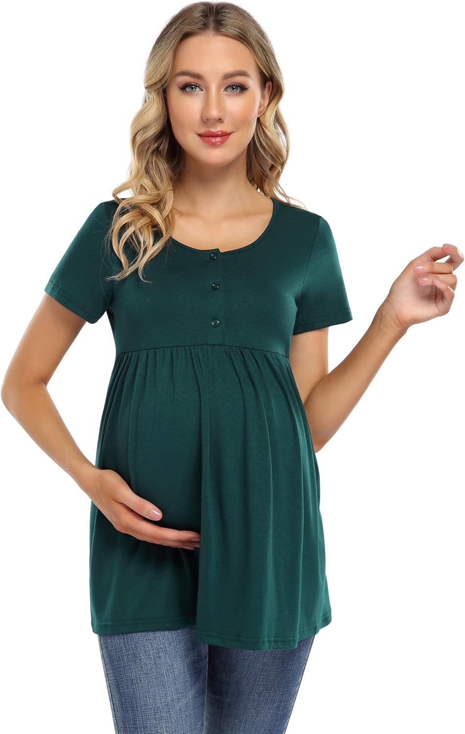 Coolmee Maternity Tunics Women's Maternity Tops Sleeve Balls Casual Tunic Tops Blouse Pregnancy Tee Shirt for Women at  Women’s Clothing store