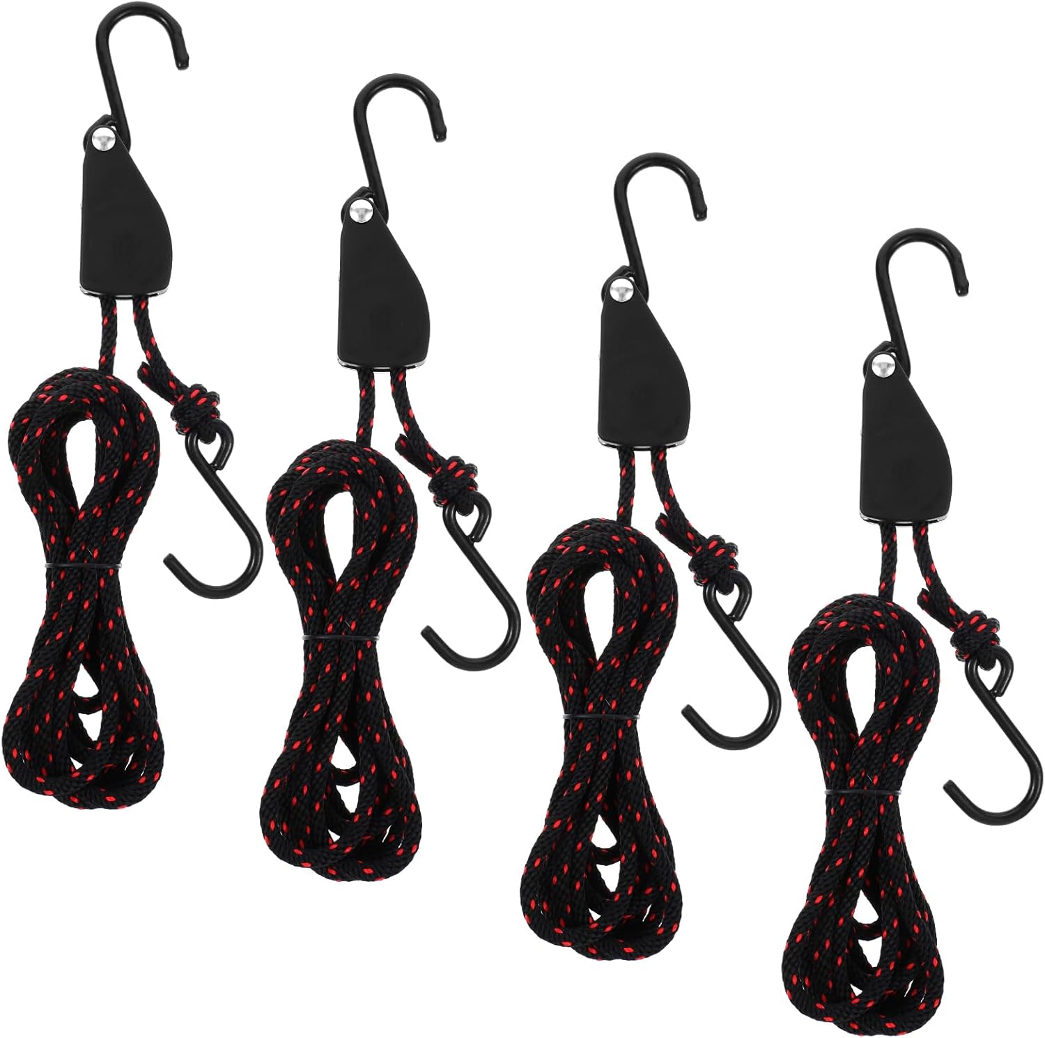 4 PCS 1/4" x 11.8ft Heavy Duty Kayak Tie Down Straps Ratchet Bow and Stern Rope with S Hooks Adjustable Kayak and Canoe Accessories for Roof Rack, Camping, Boating(Black)