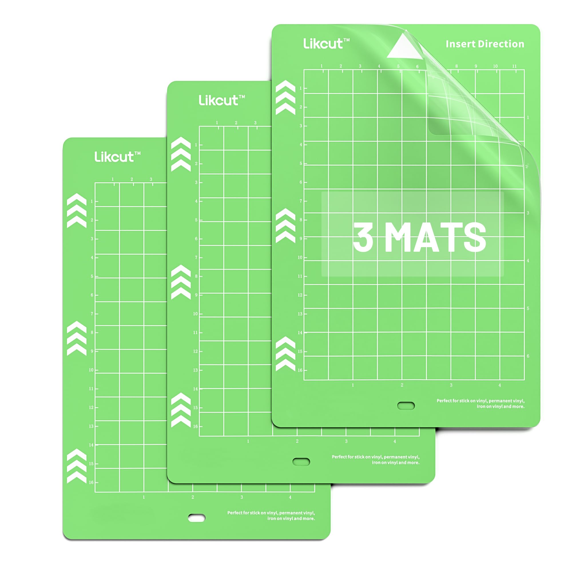 Likcut Cutting Mats for Glee S501 Cutter, 4.5" x 6.5" Standard Adhesive No-Slip Cutting Mats Set for DIY Crafty, 3 Packs Green Likcut Accessories Replacement Mats for Vinyl, Iron on and More