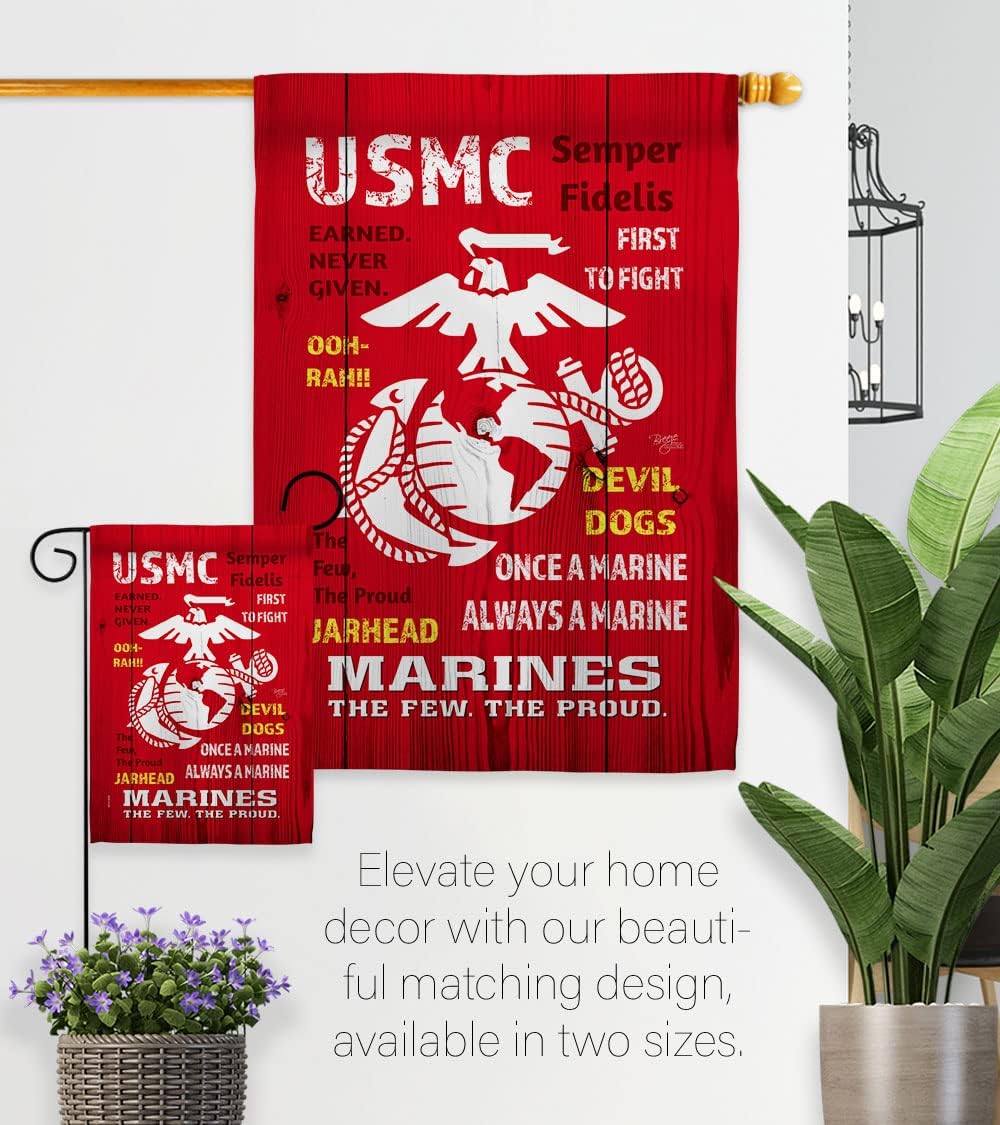 USMC Garden House Flag - Set Armed Forces Marine Corps Semper Fi United State American Military Veteran Retire Official - Decoration Banner Small Yard Gift Double-Sided Made in USA 28 X 40