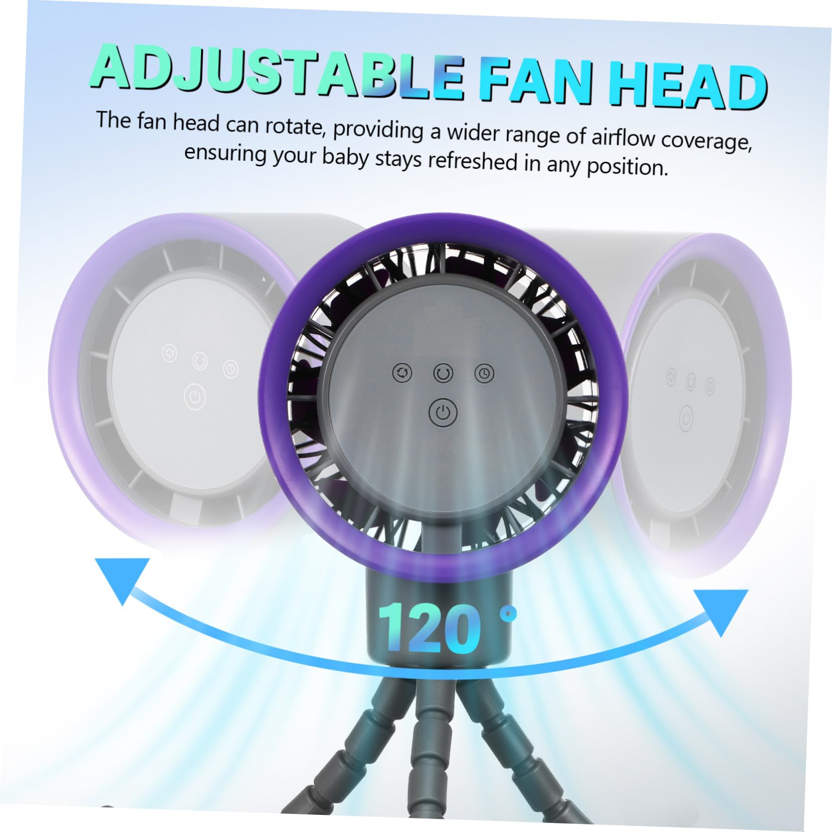 Ventilatore per Passeggino Mini con Clip, Ventola Girevole per Bebé | Abs, Guardia di Sicurezza, Uso Casa e Nanna, Festa Estiva, Ventilatore Portatile per Passeggino
