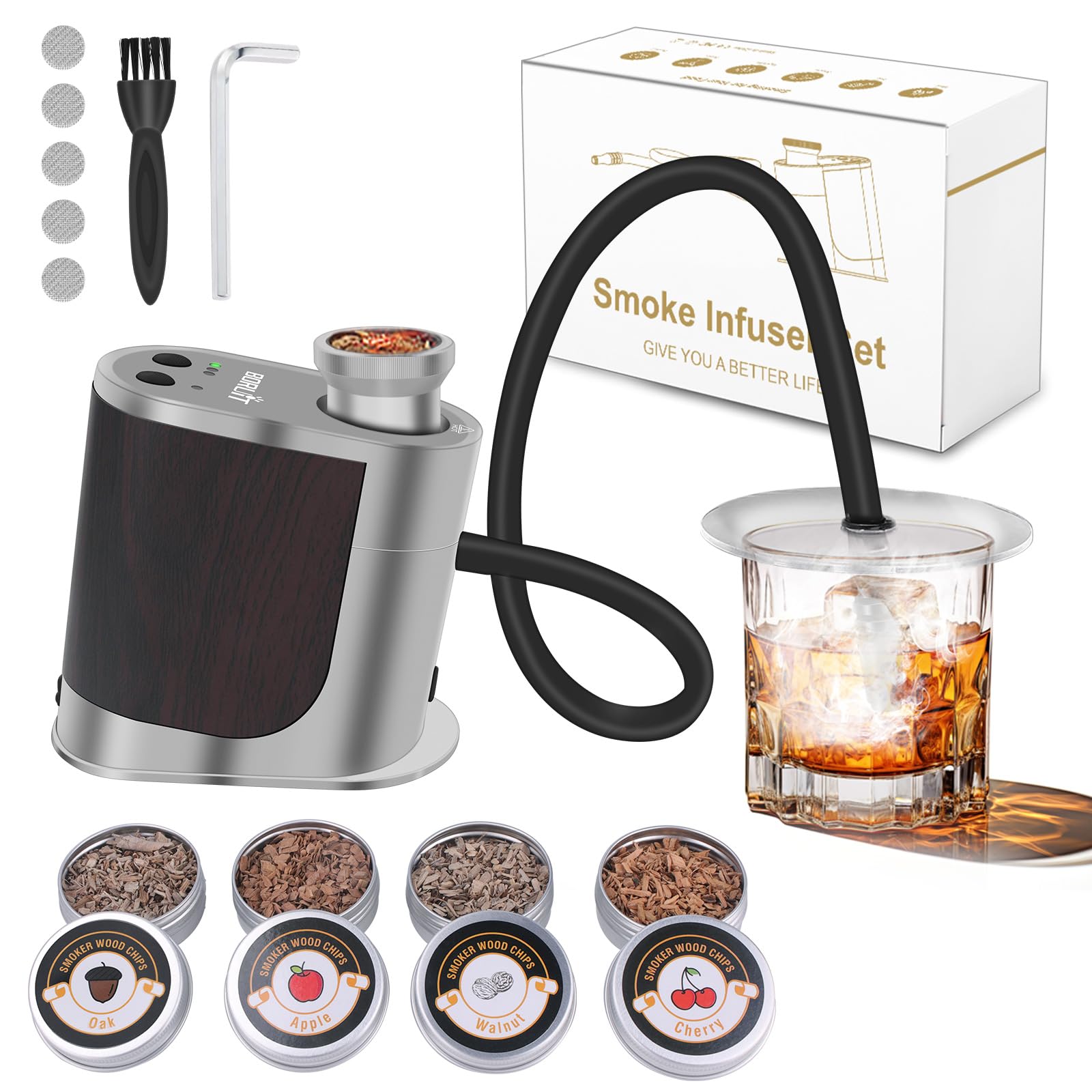 Kit fumoir à cocktail réglable et rechargeable BORUIT avec arrêt automatique